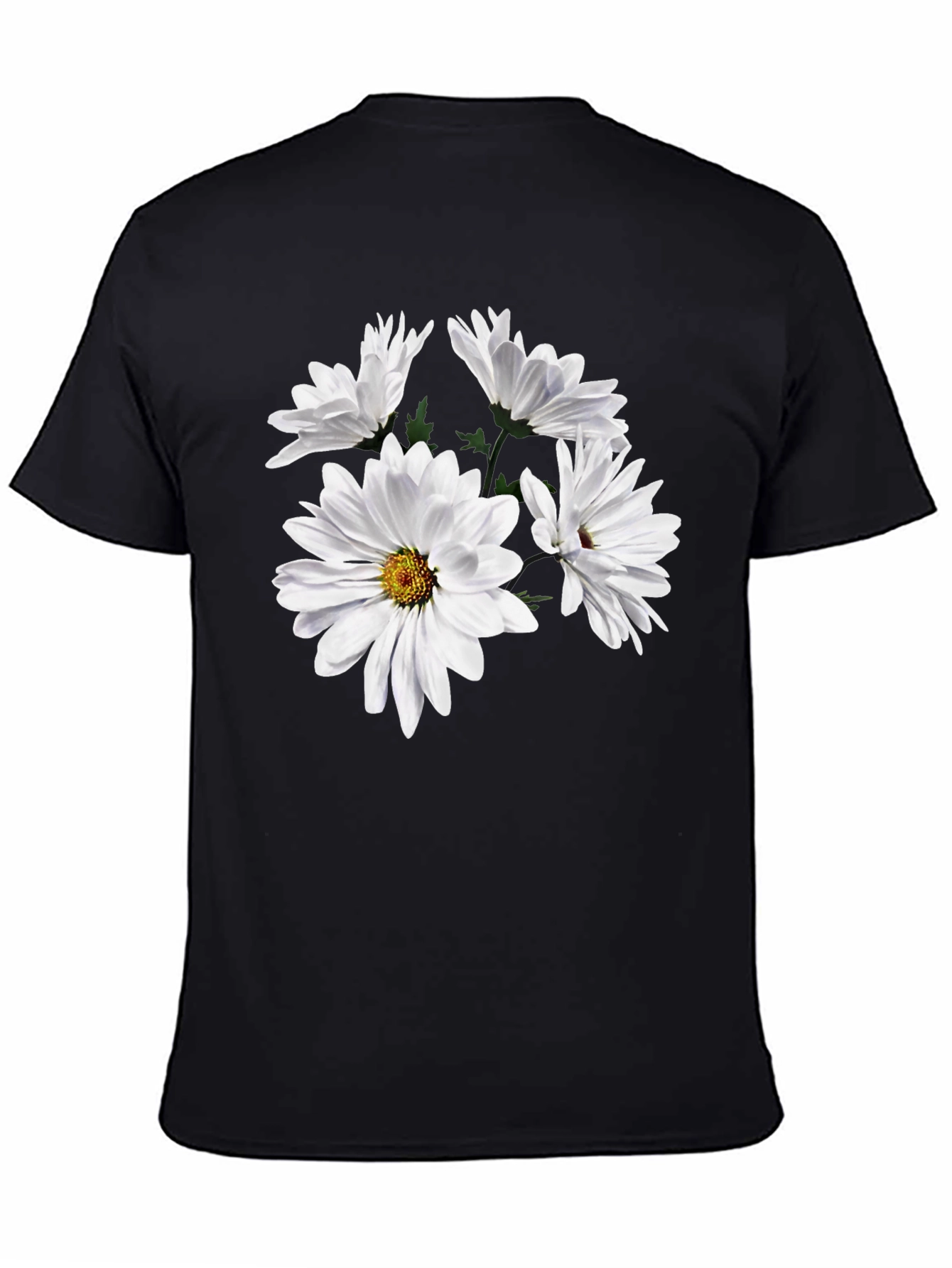 Black Daisy Flower Graphic Tee - Black Cotton T-Shirt view 4