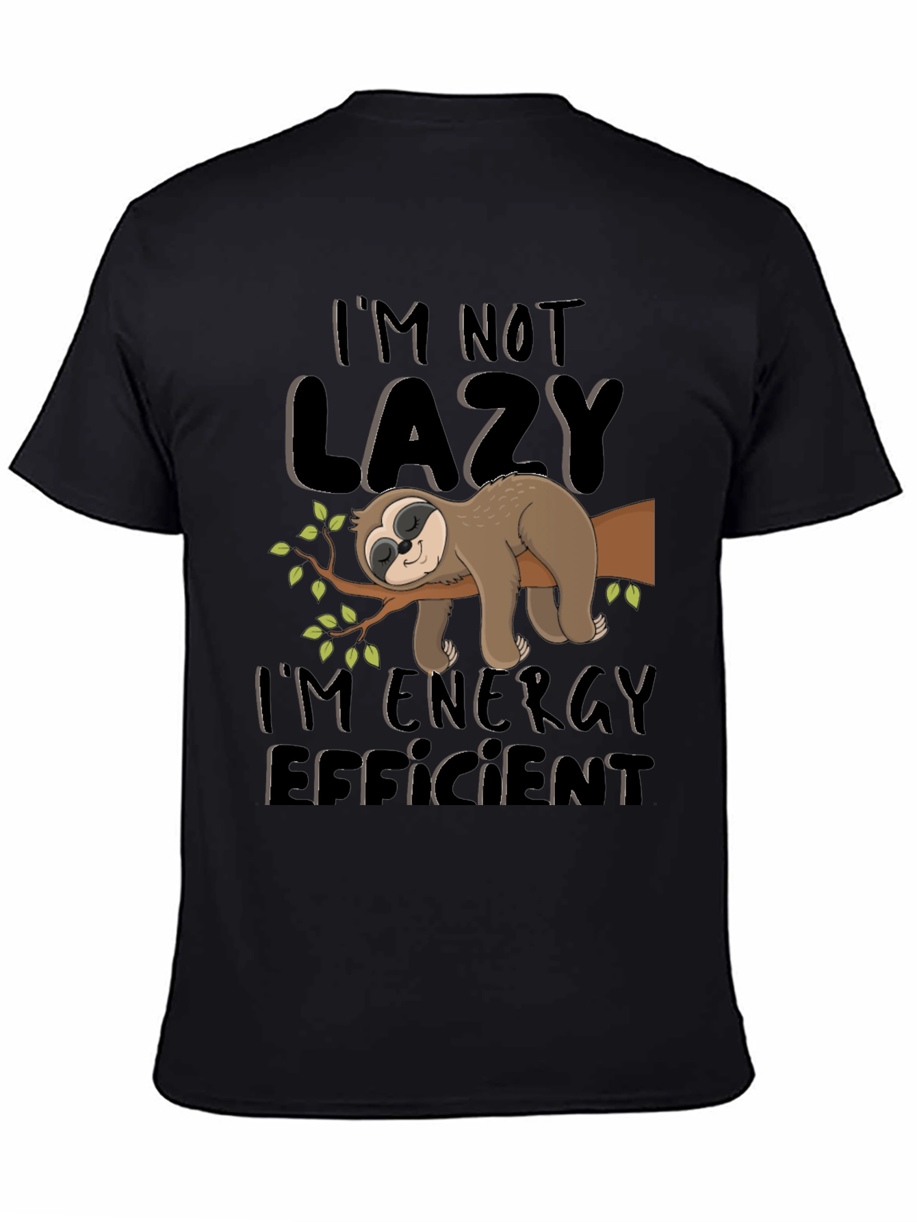 Black Funny Sloth Energy Efficient Graphic T-Shirt view 4