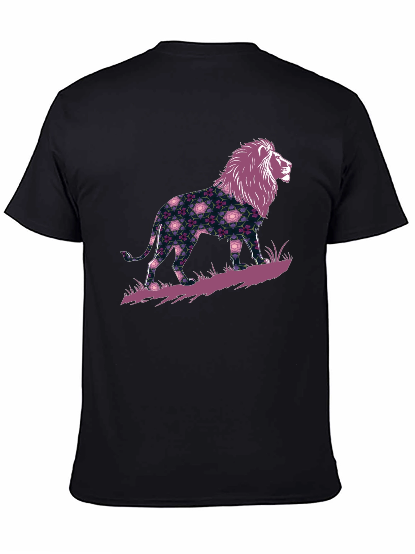 Black Floral Lion Graphic Tee - Men's Black T-Shirt view 4