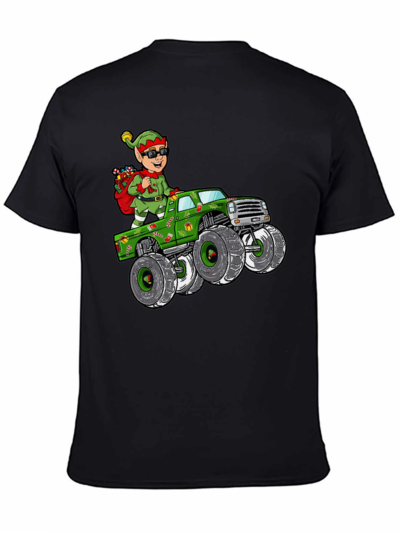 Elf Monster Truck Christmas Graphic Tee - 4
