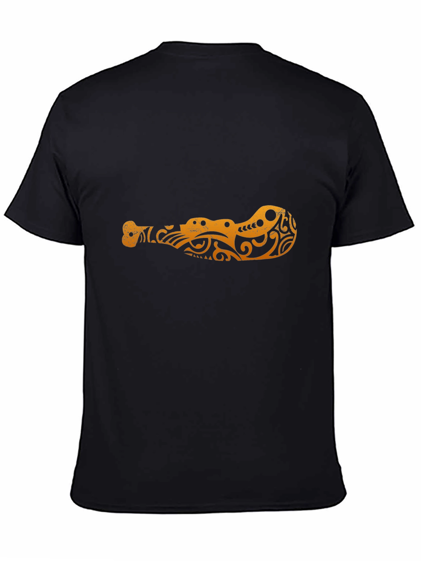 Black Tribal Crocodile Design Black T-Shirt view 4