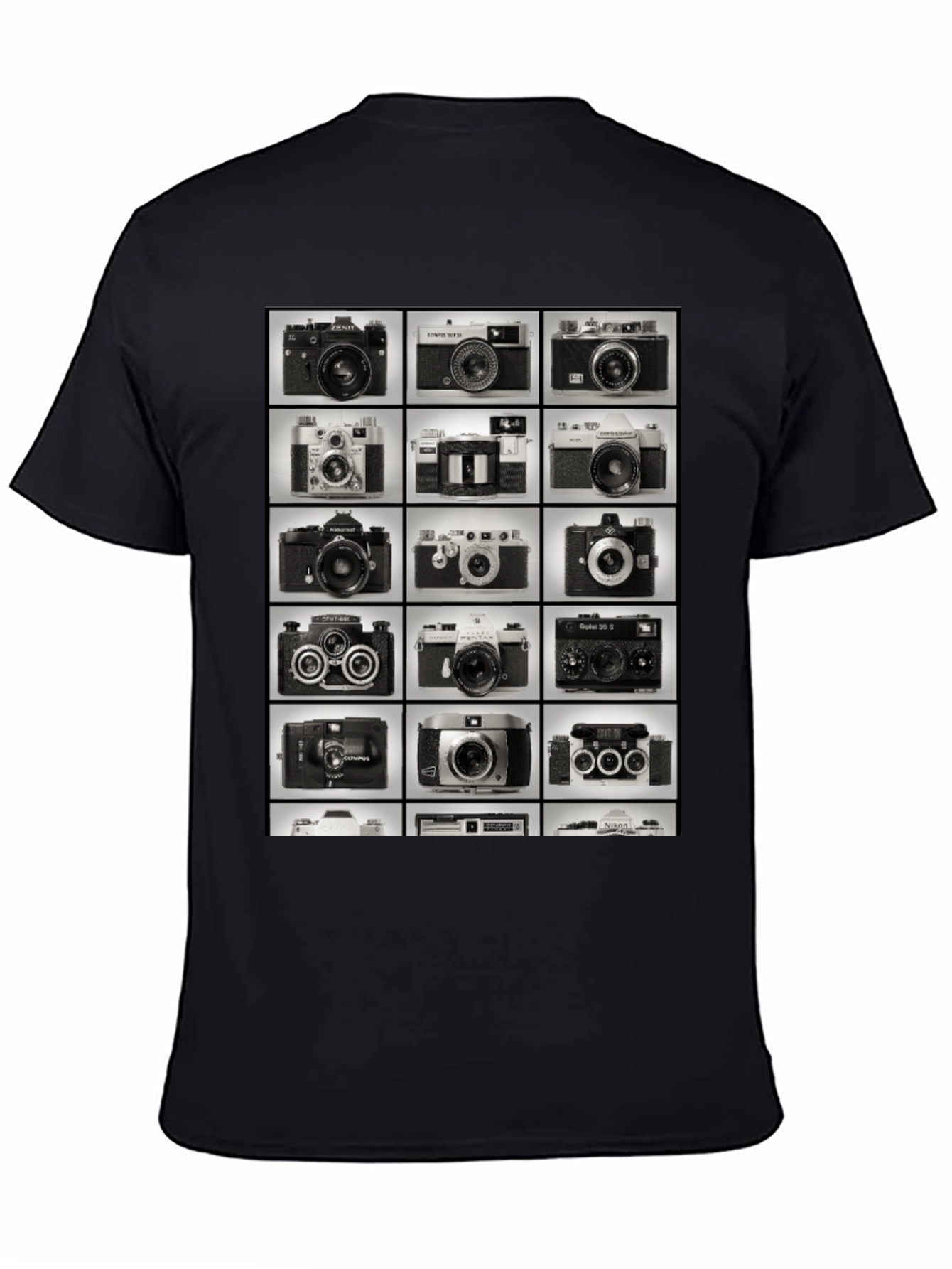 Black Vintage Camera Collage Graphic T-Shirt view 4
