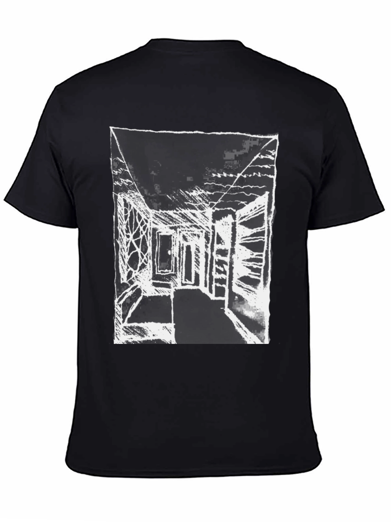 Black Abstract Sketch Graphic Print Black Cotton T-Shirt view 4