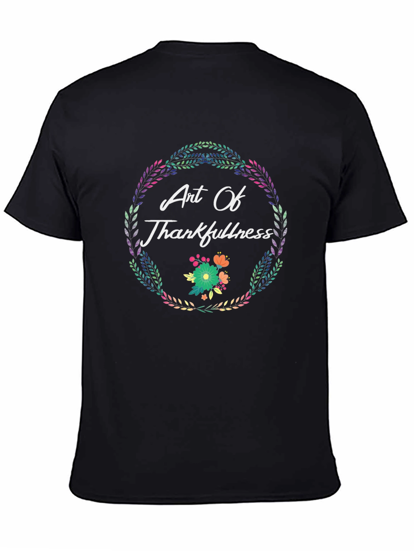 Black Art Of Thankfulness Floral Wreath Graphic Tee view 4