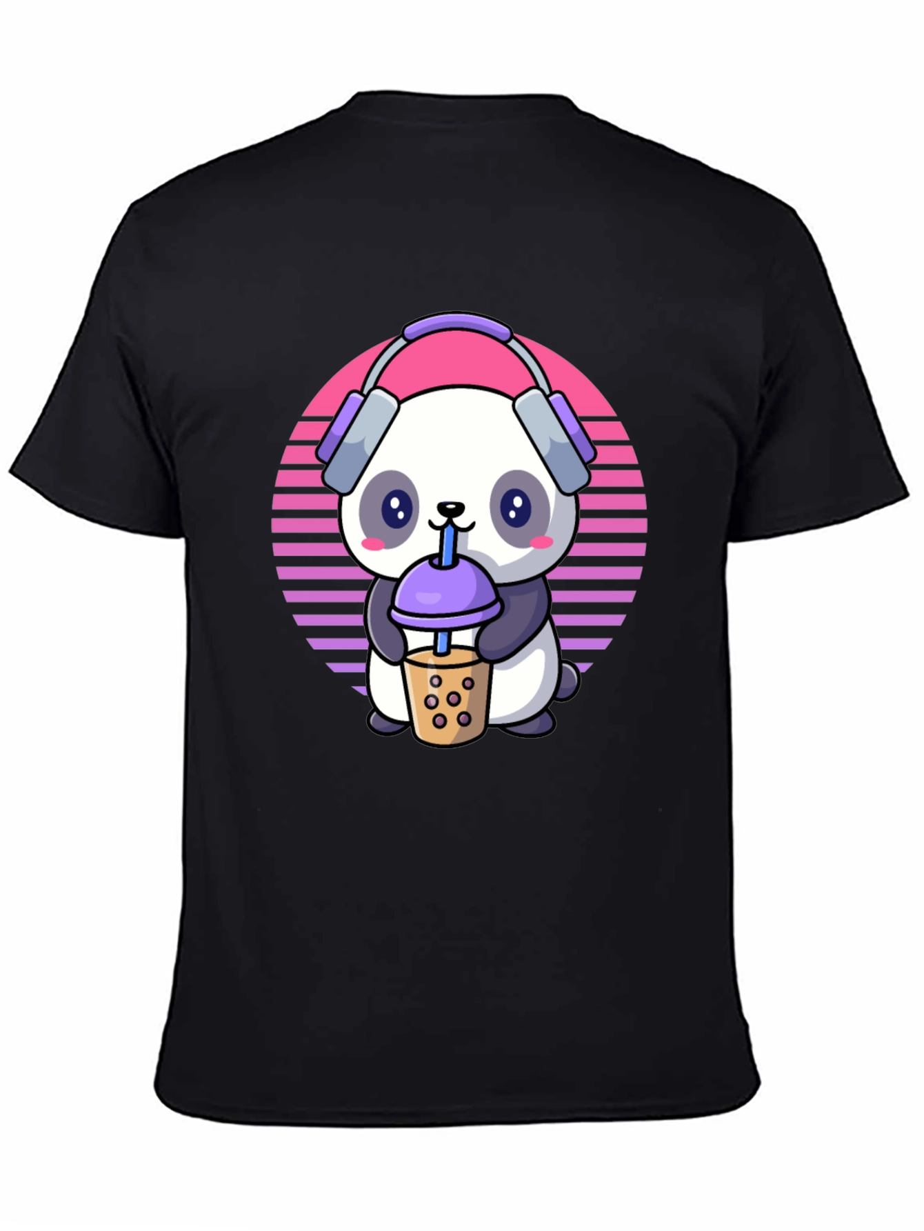 Black Cute Panda Bubble Tea T-Shirt view 4