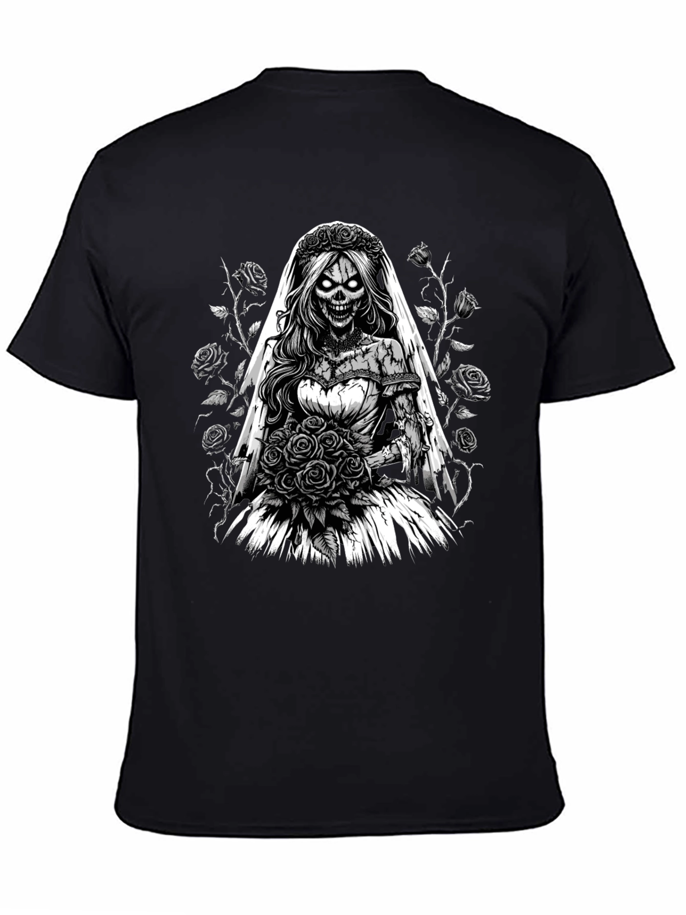 Black Zombie Bride T-Shirt - Unique Gothic Design view 4