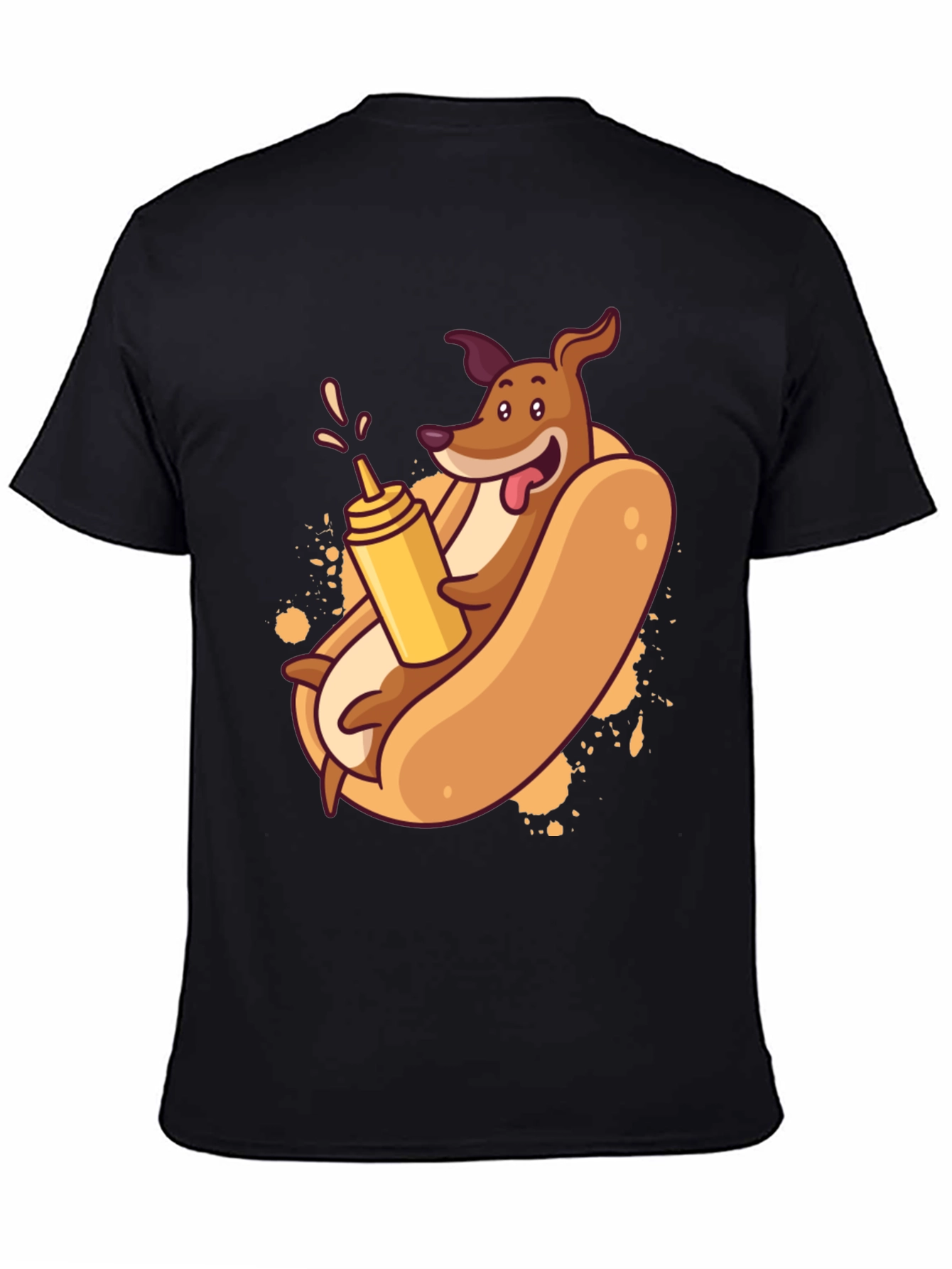 Black Funny Dachshund Hot Dog Cartoon T-Shirt view 4