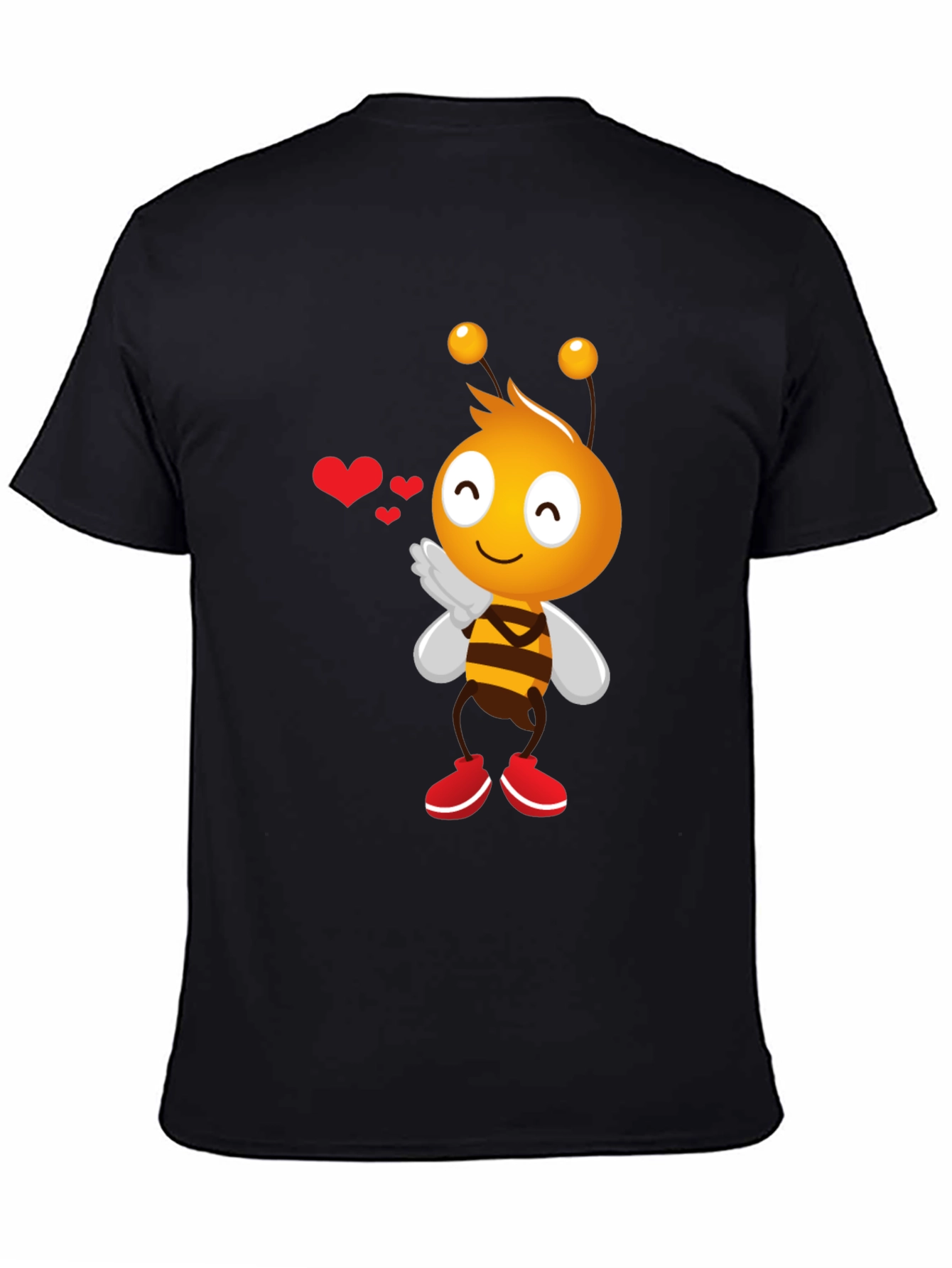 Black Cute Bee Cartoon Graphic T-Shirt view 4
