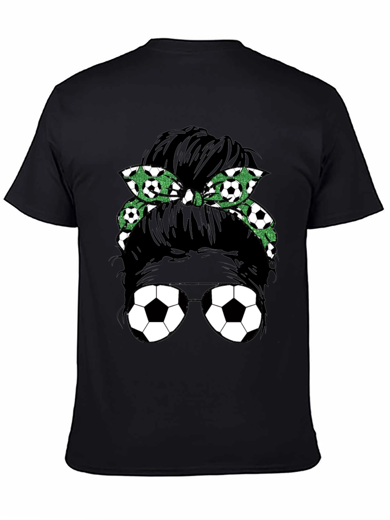 Black Soccer Mom Messy Bun Graphic Tee - Black view 4