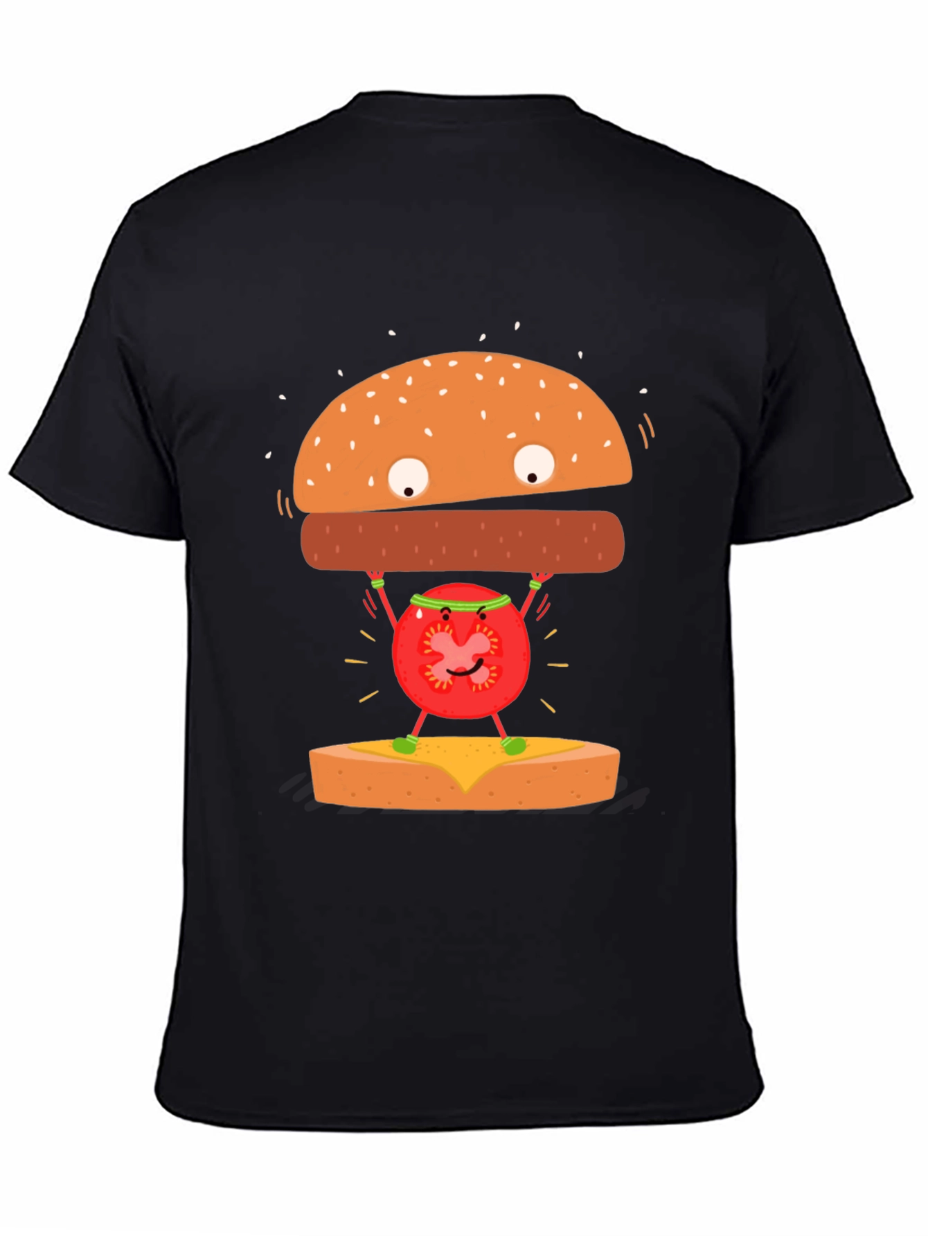Black Funny Hamburger Tomato T-Shirt view 4