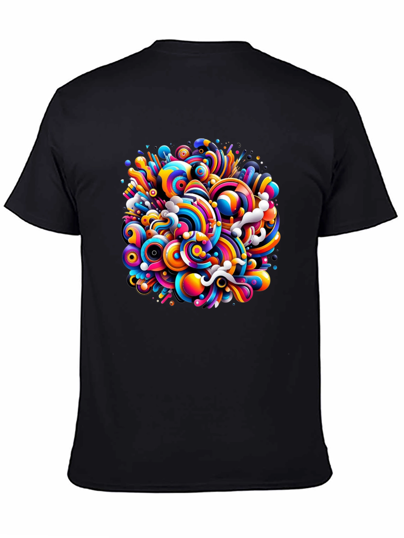 Black Colorful Swirl Graphic Black T-Shirt view 4
