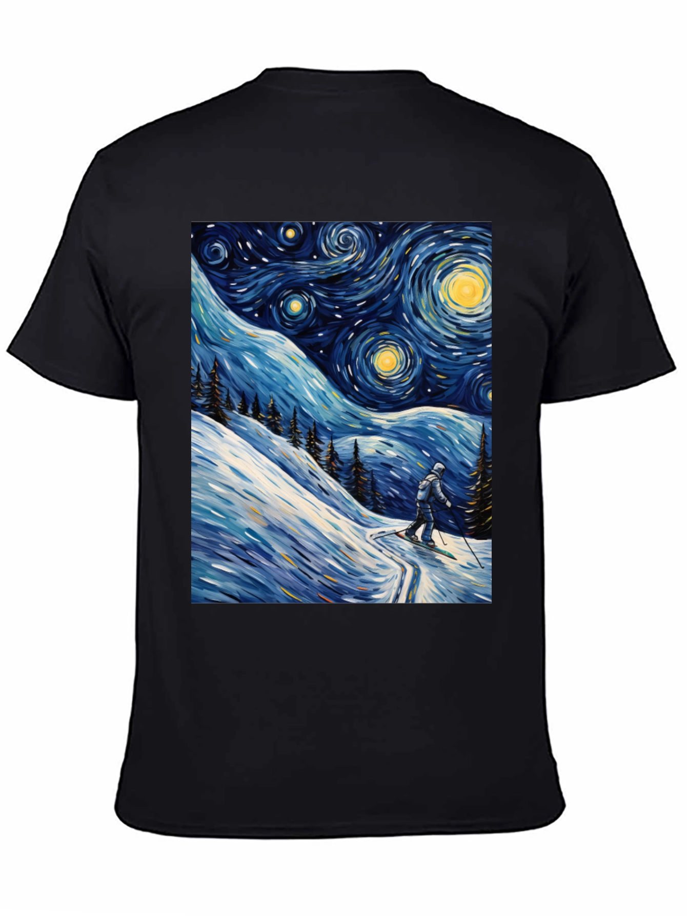 Black Starry Night Skiing Graphic Tee view 4