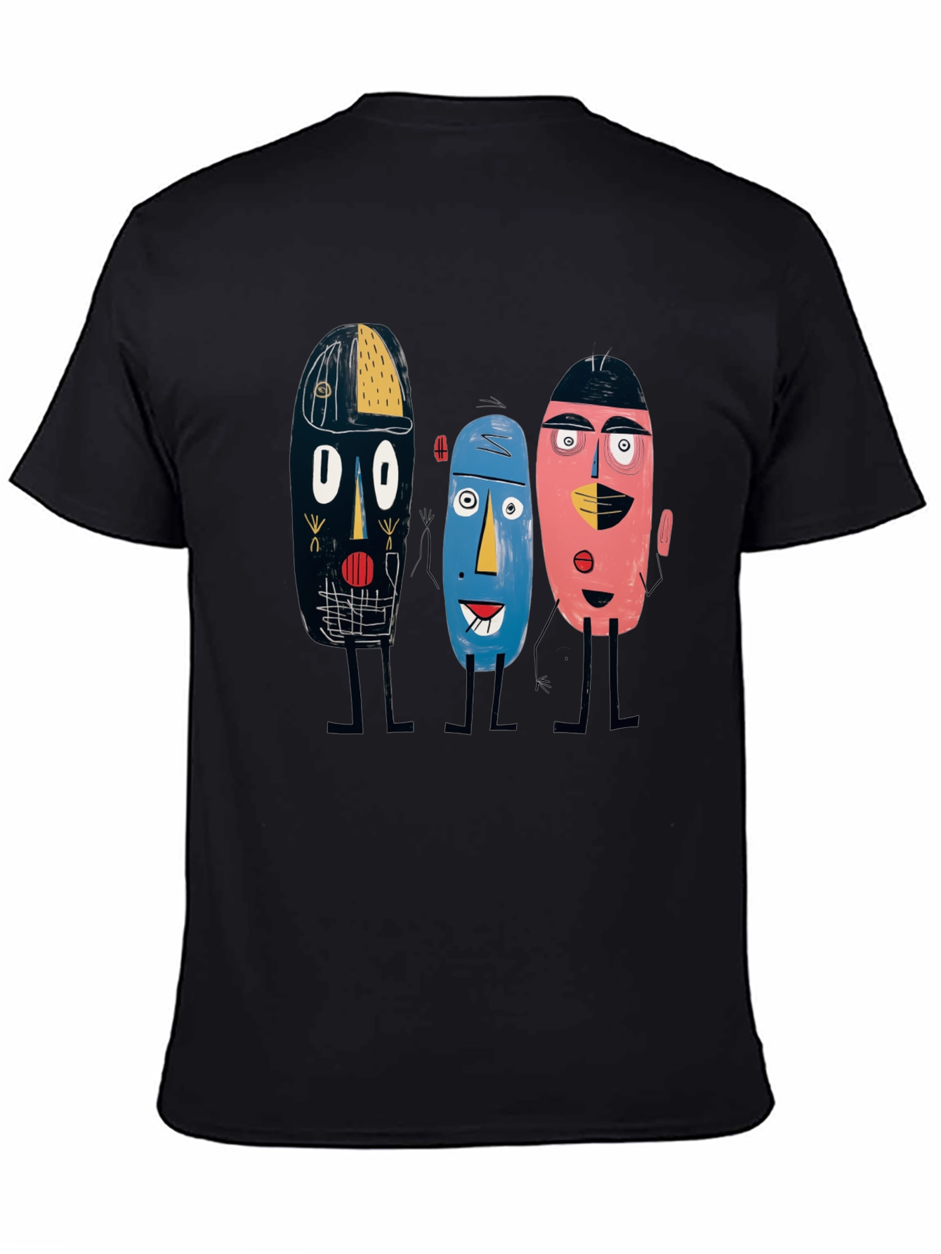 Black Abstract Faces Black Tee - Unique Graphic Print view 4