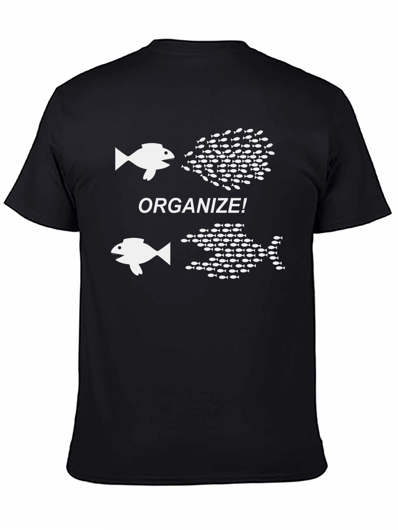 Black Organize! Fish Graphic Print Crew Neck T-Shirt view 4