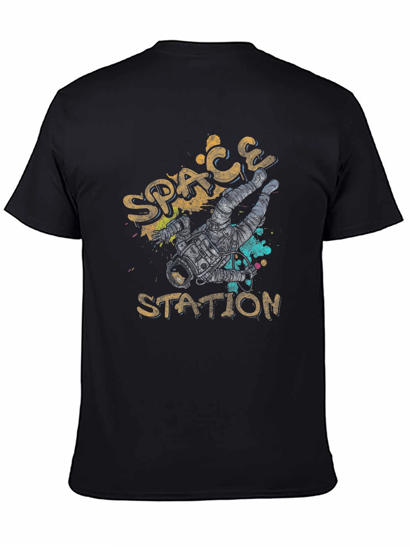Black Space Station Astronaut T-Shirt view 4