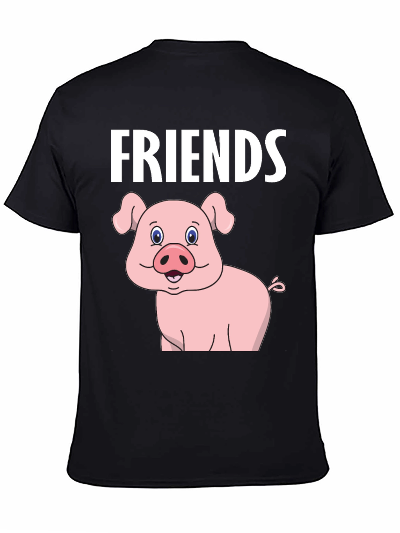 Black Friends Pig Cartoon Black Tee view 4