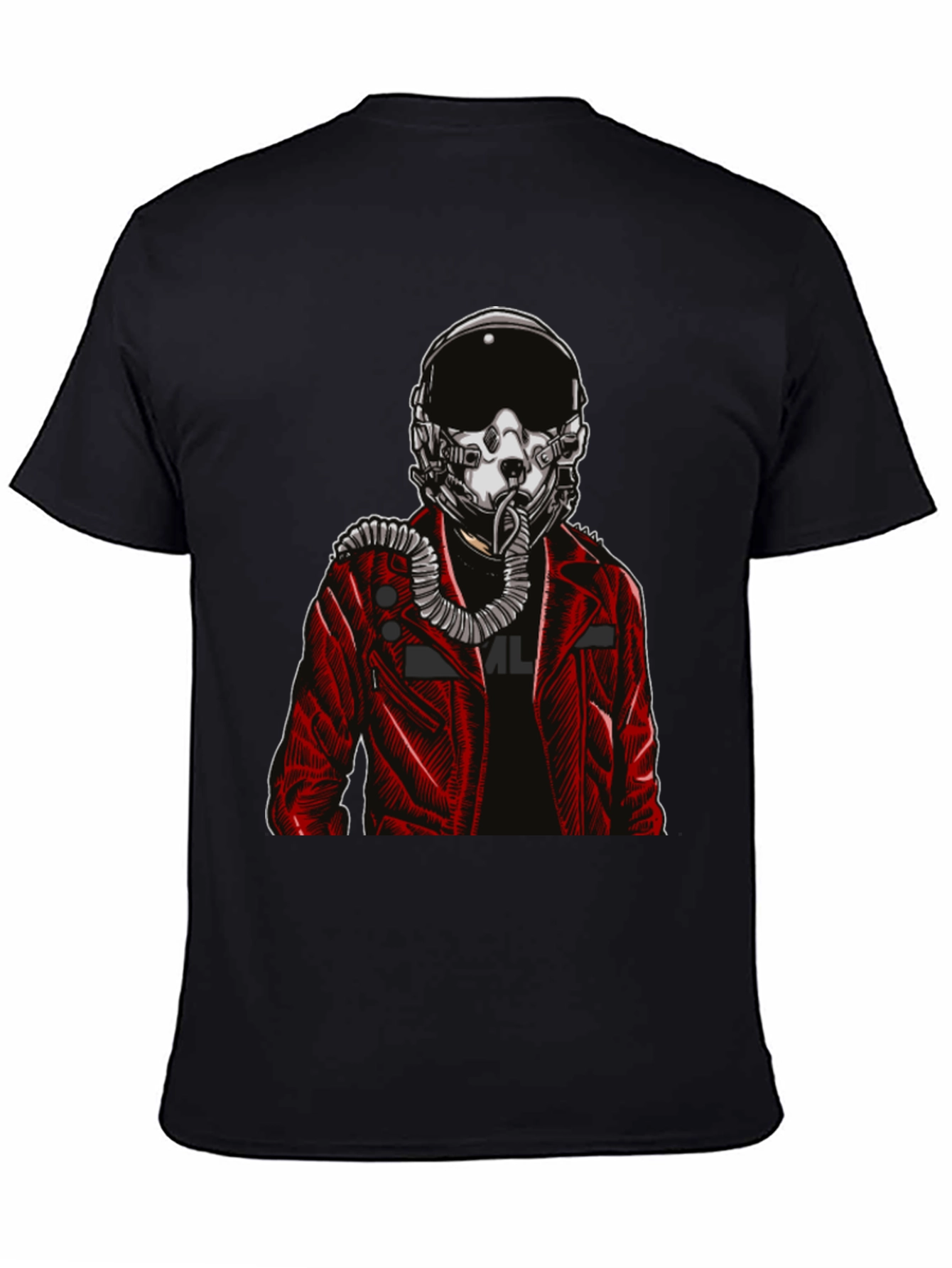 Black Pilot Helmet Graphic Tee - Bold Black Cotton Shirt view 4