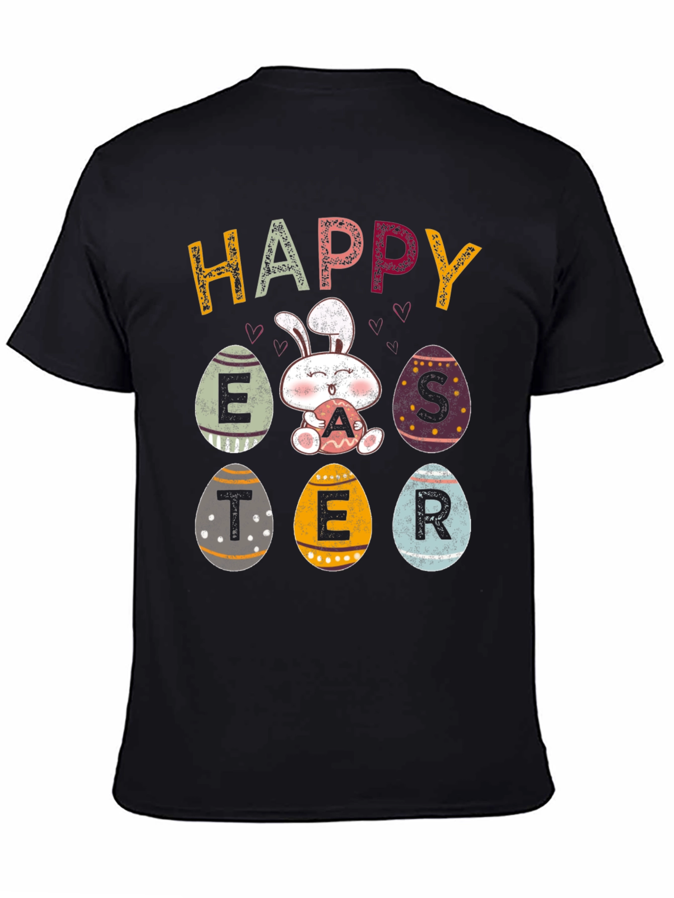 Black Happy Easter Bunny Egg T-Shirt view 4