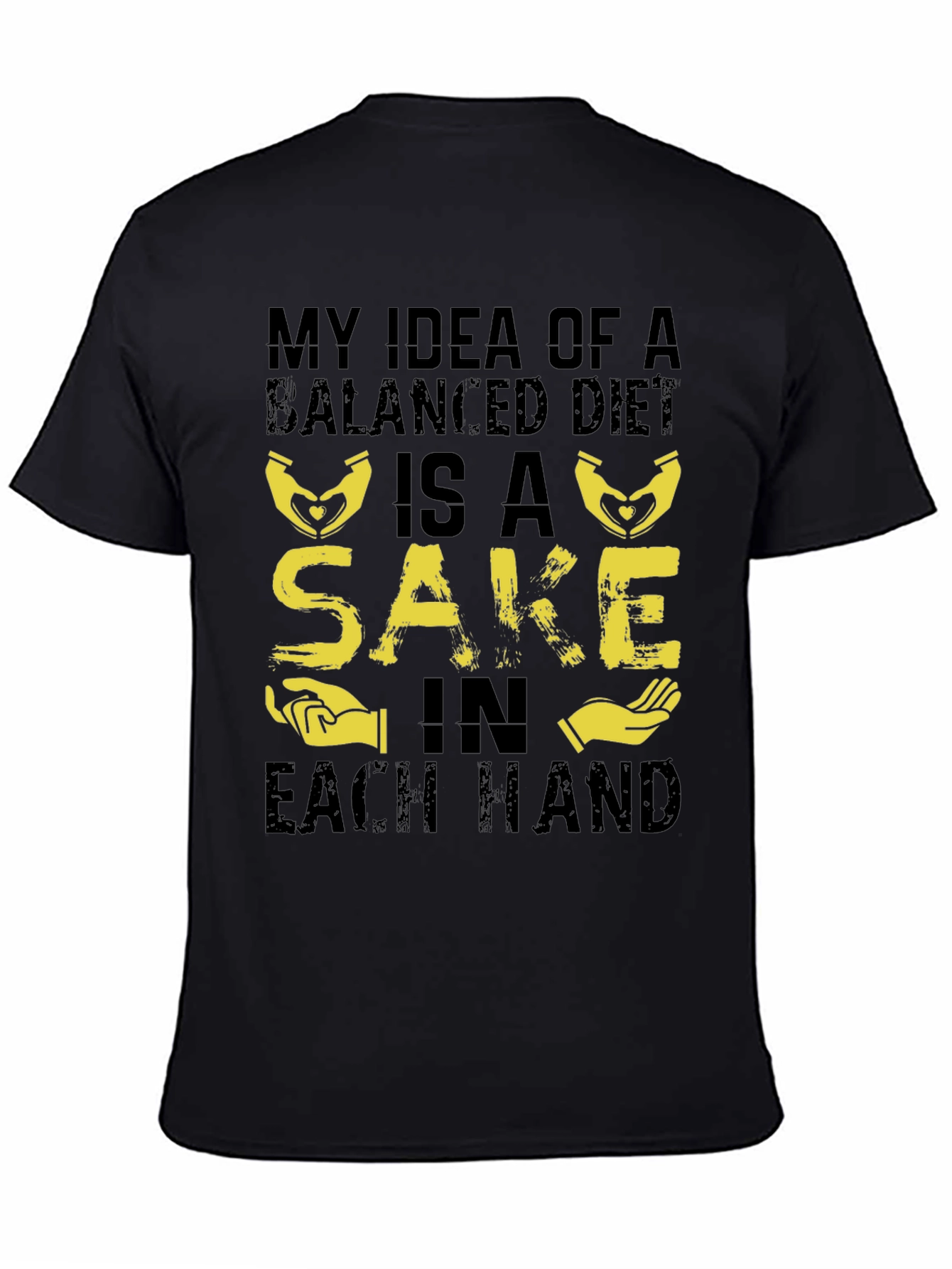 Black Balanced Diet Sake Hand T-Shirt - Funny Graphic Tee view 4