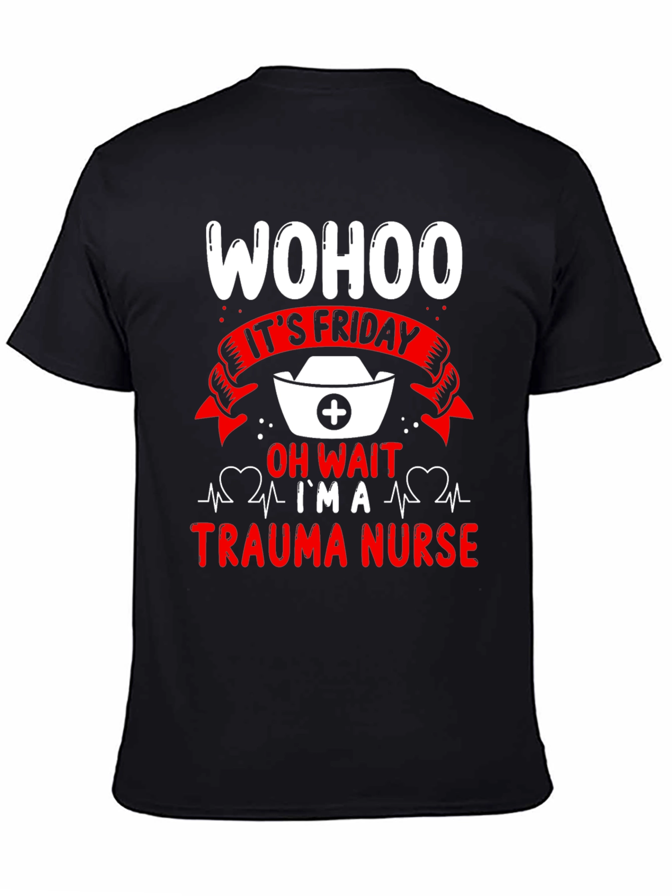 Black Trauma Nurse Friday T-Shirt view 4