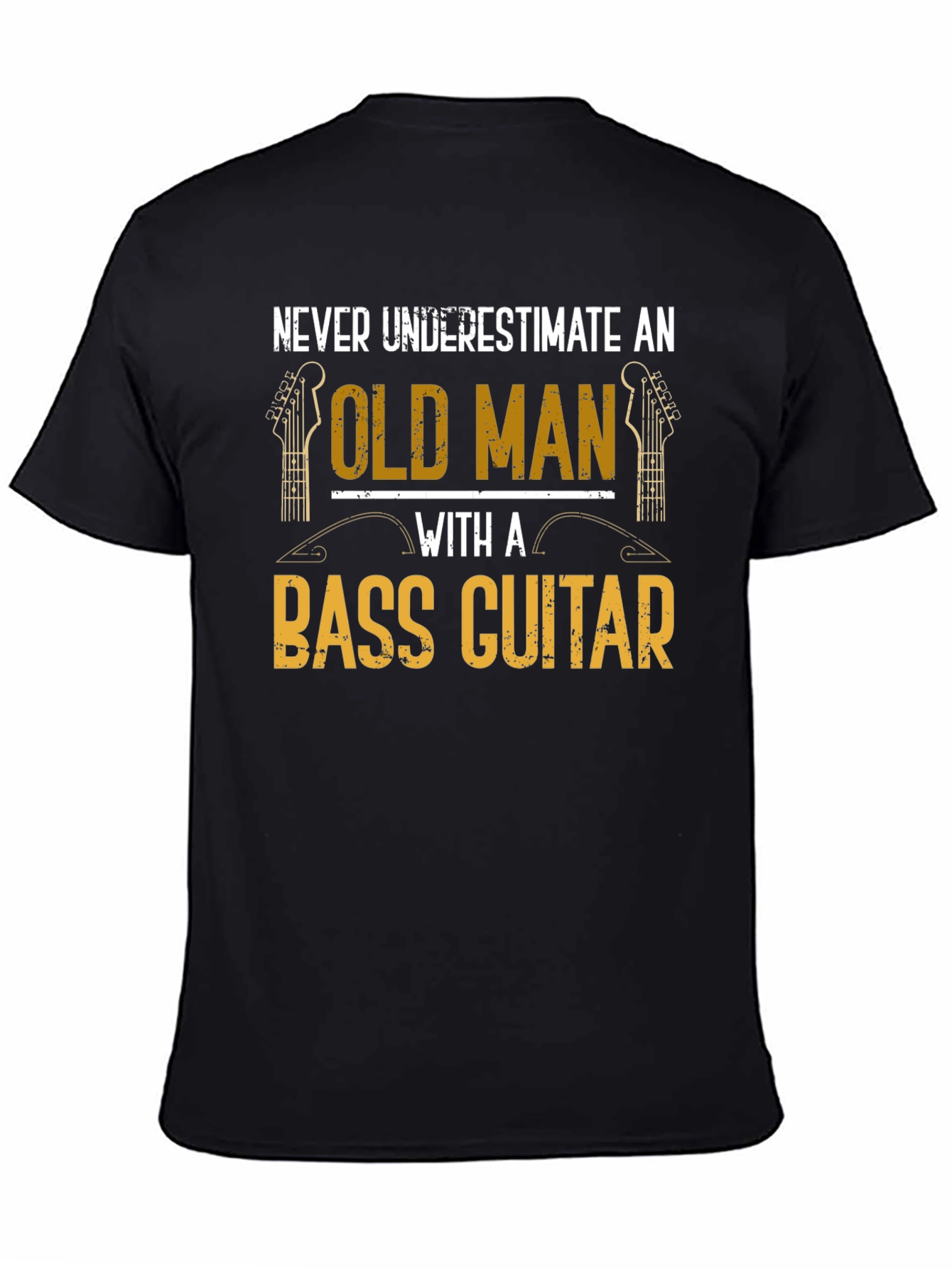 Black Old Man Bass Guitar T-Shirt - Musician Gift view 4