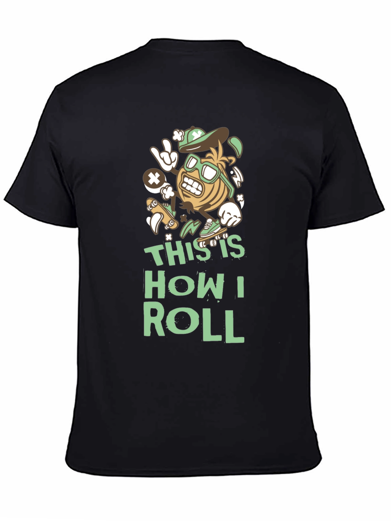Black This Is How I Roll T-Shirt - Funny Skater Cartoon view 4