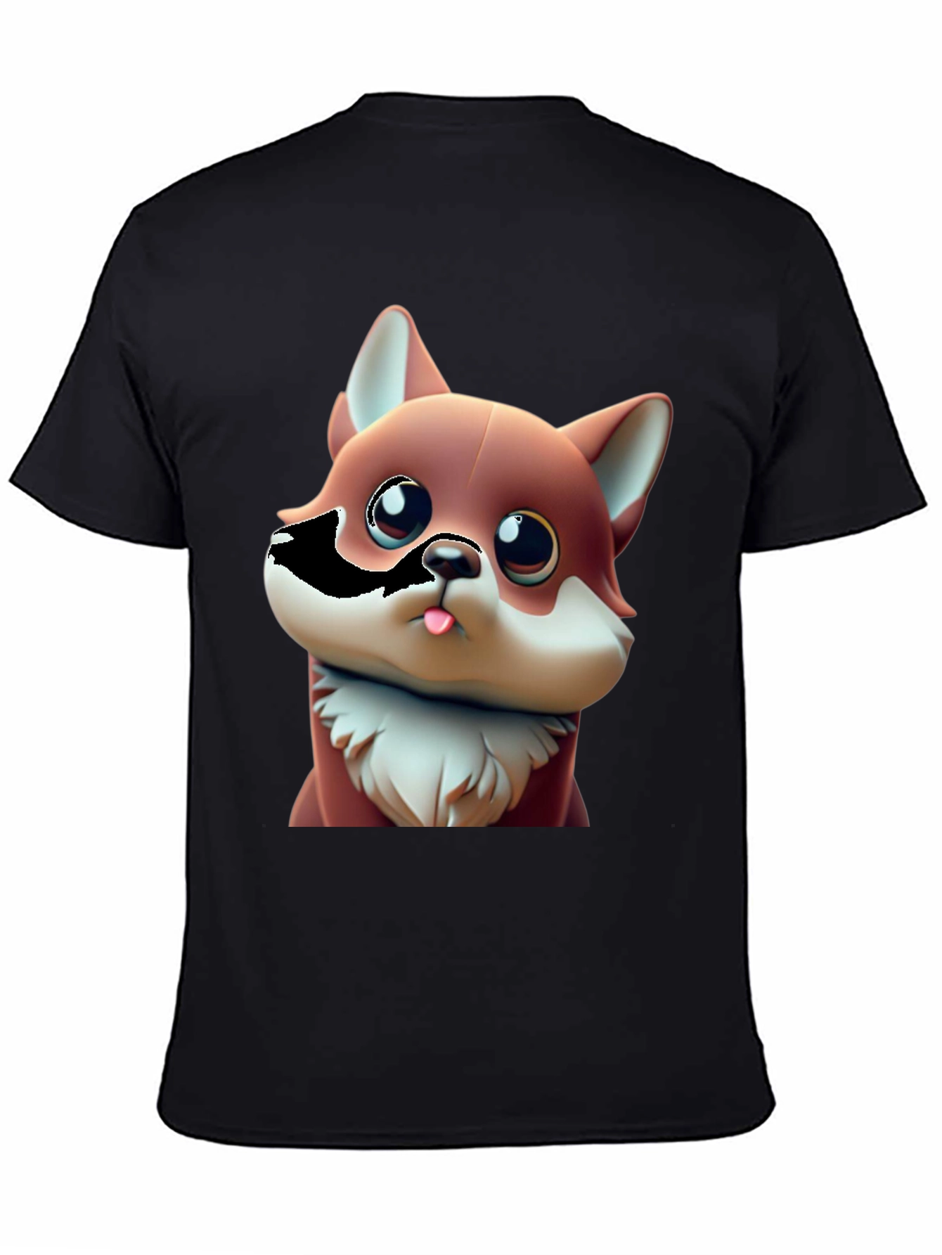 Black Cartoon Fox Black T-Shirt - Cute Animal Tee view 4