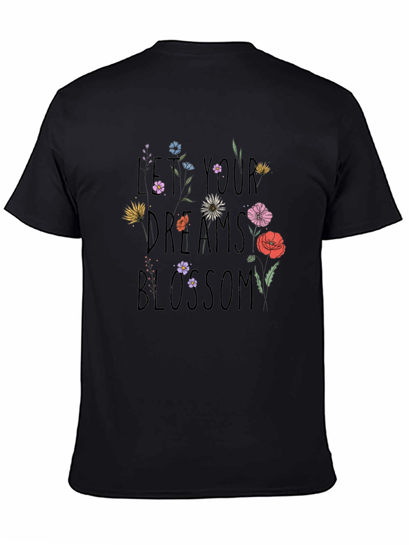 Black Floral Dreams Blossom Black T-Shirt view 4