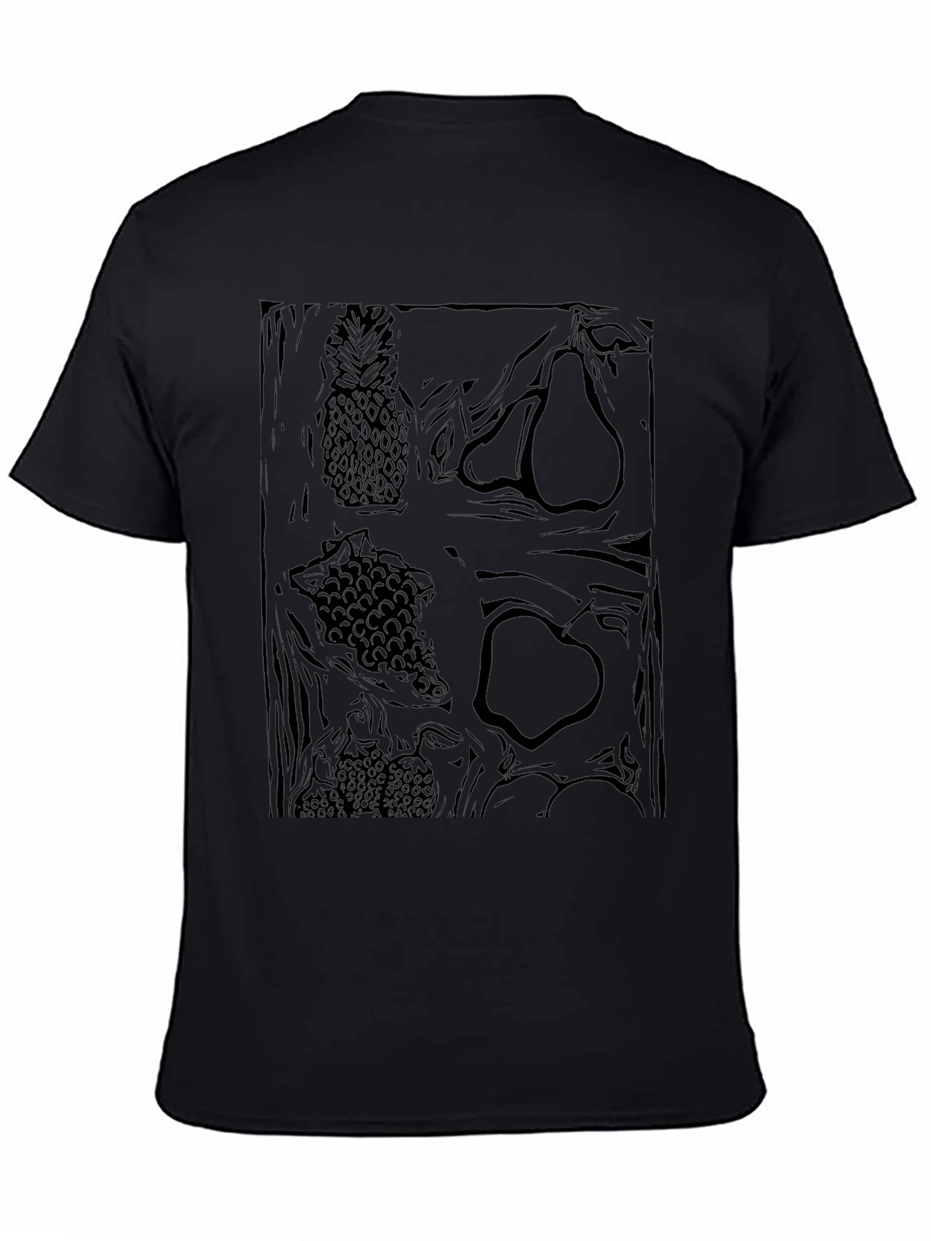 Black Monochrome Fruit Pattern Graphic Tee view 4