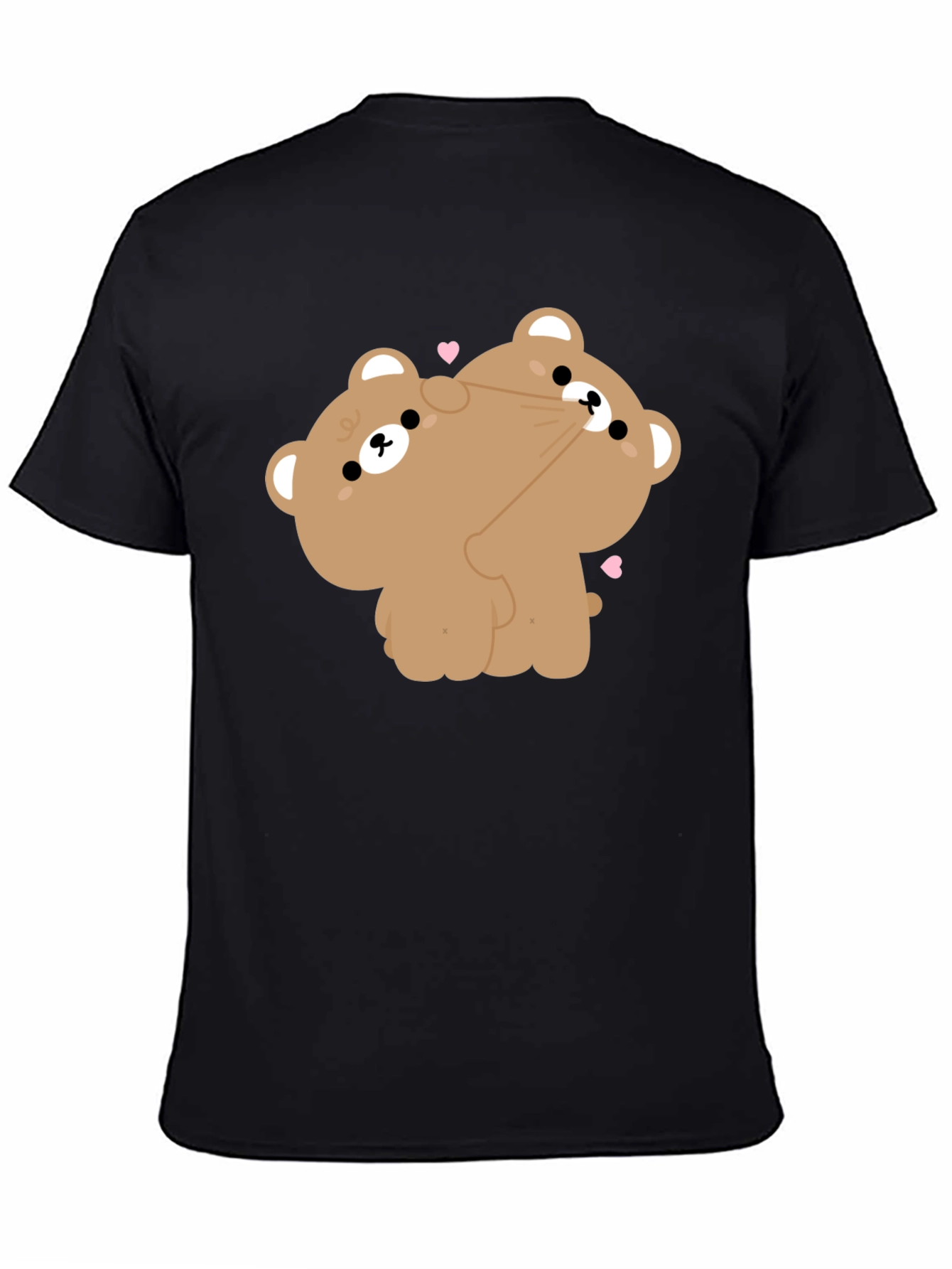 Black Cute Bear Hug Graphic Tee - Soft Black Cotton Shirt view 4