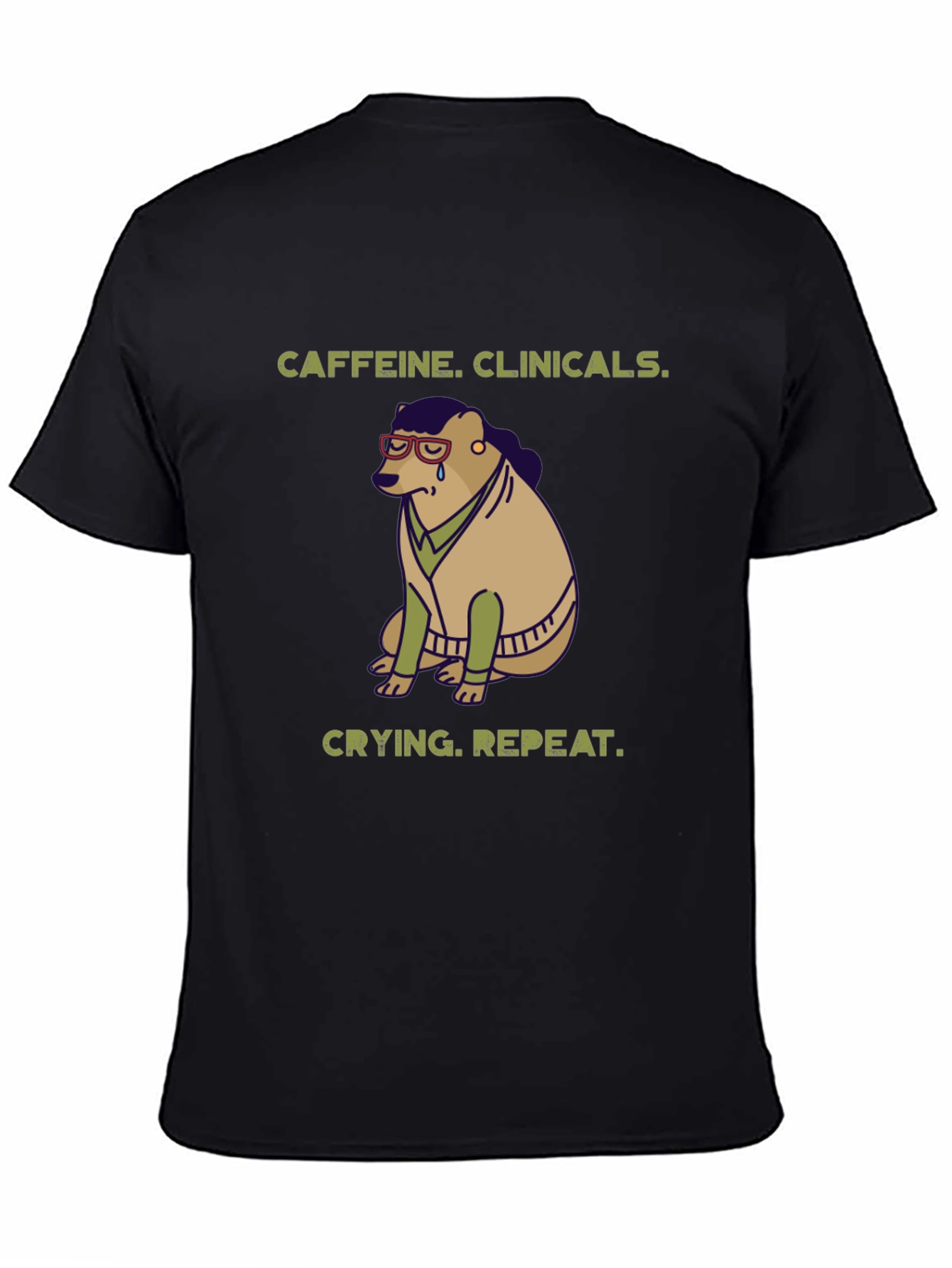 Black Caffeine Clinicals Crying Repeat Black Graphic T-Shirt view 4
