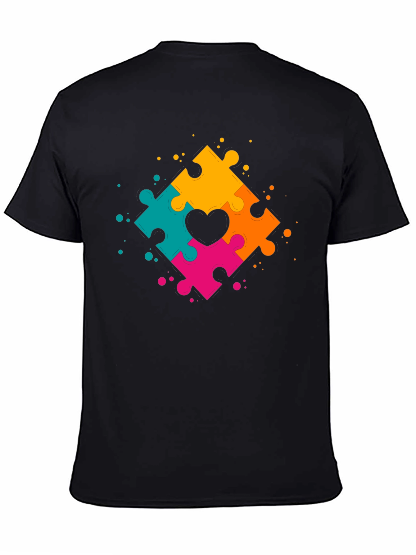 Black Autism Awareness Puzzle Heart T-Shirt view 4