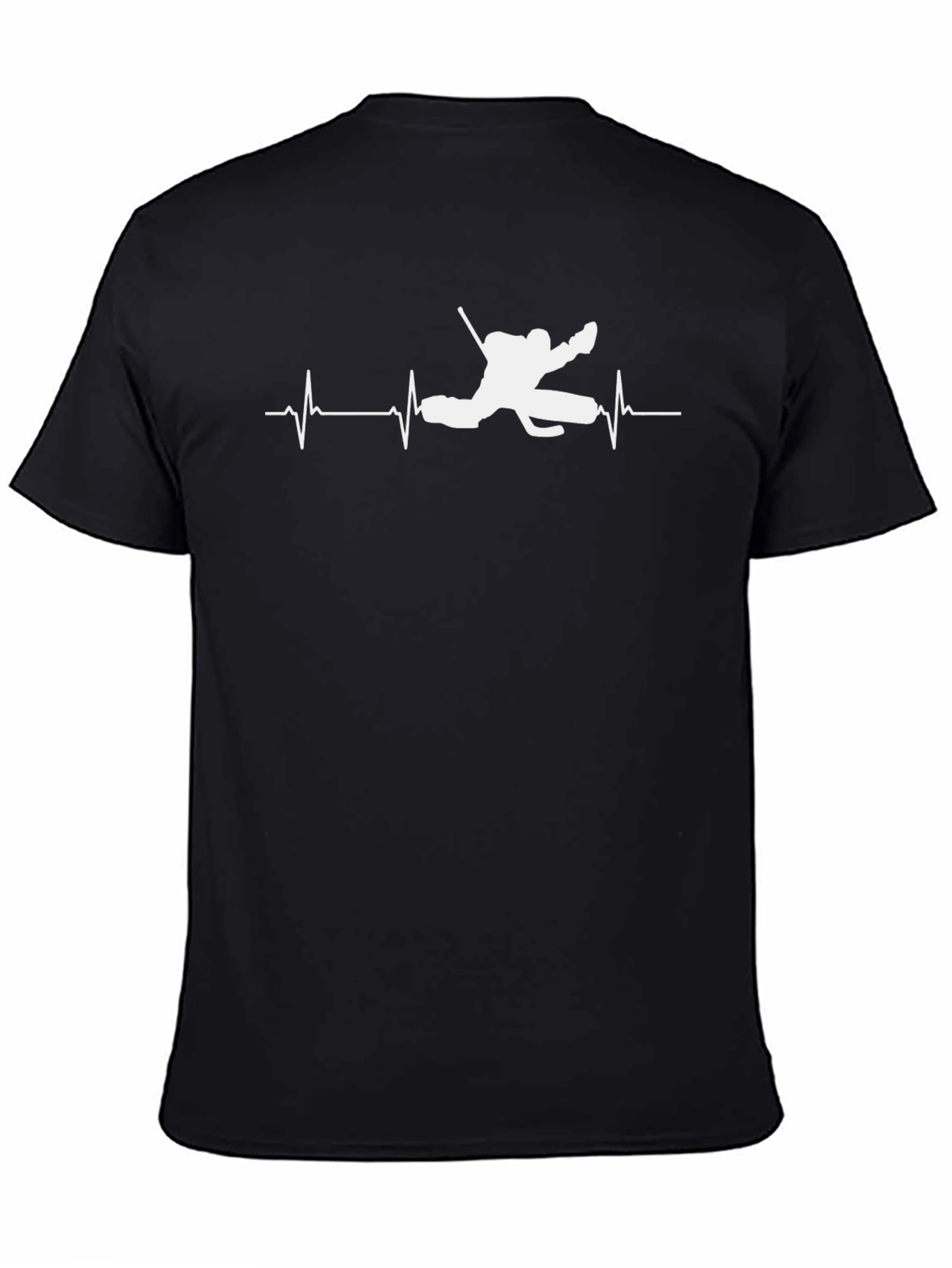 Black Hockey Goalie Heartbeat T-Shirt - Black view 4