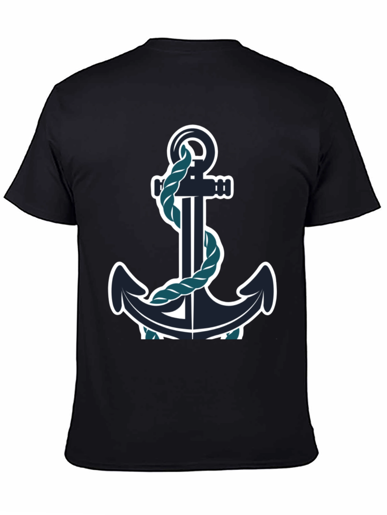 Black Nautical Anchor Graphic Tee - Black Cotton Blend view 4