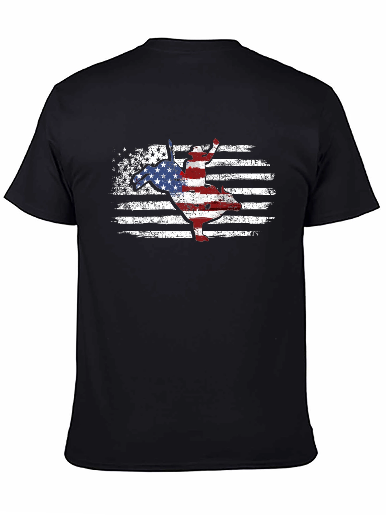 Black American Flag Bull Riding T-Shirt view 4