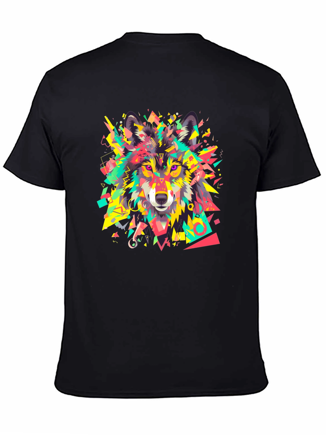 Black Geometric Wolf Graphic Black T-Shirt view 4