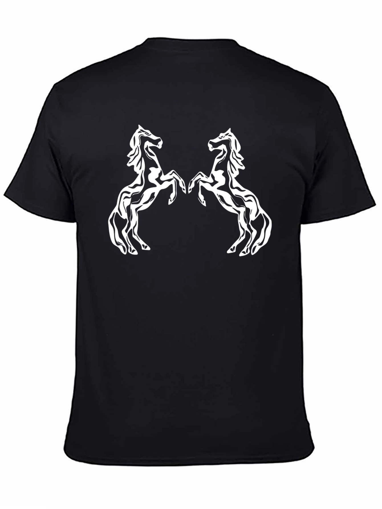 Black Black T-Shirt with White Horse Design view 4