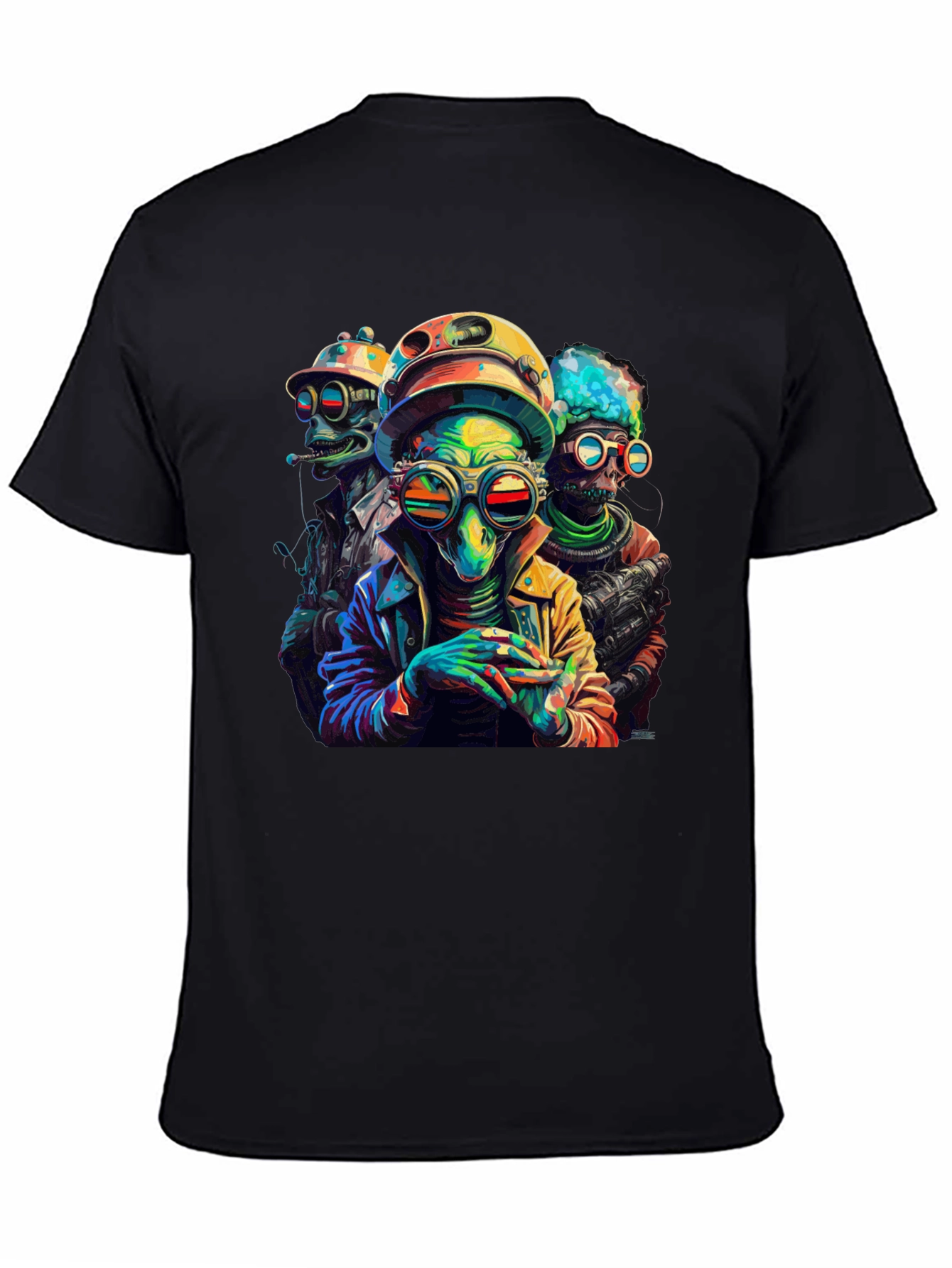Colorful Alien Crew Graphic Black T-Shirt - 4