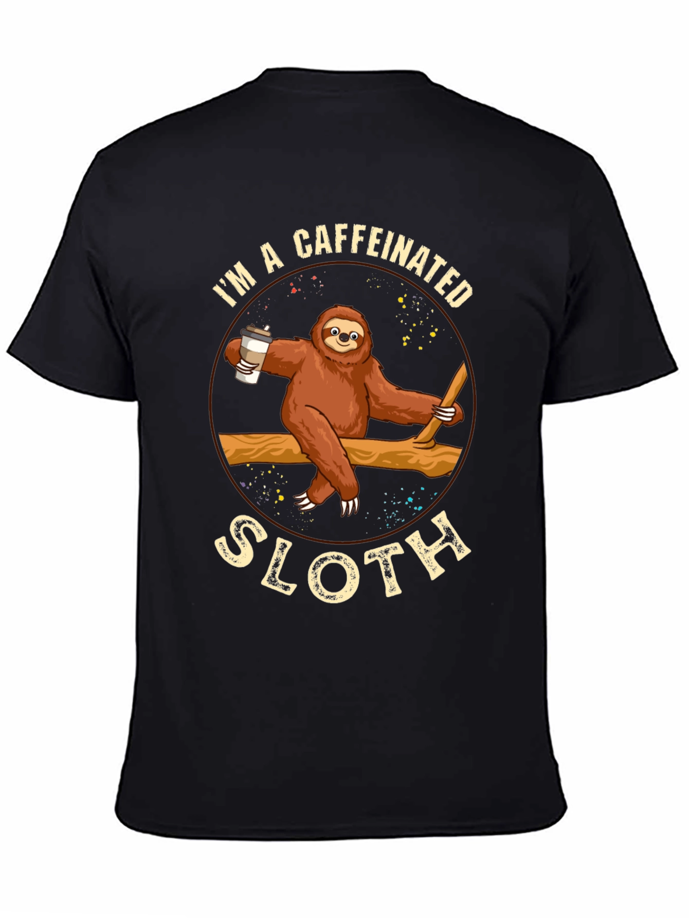 Black Caffeinated Sloth Graphic T-Shirt - Unisex view 4