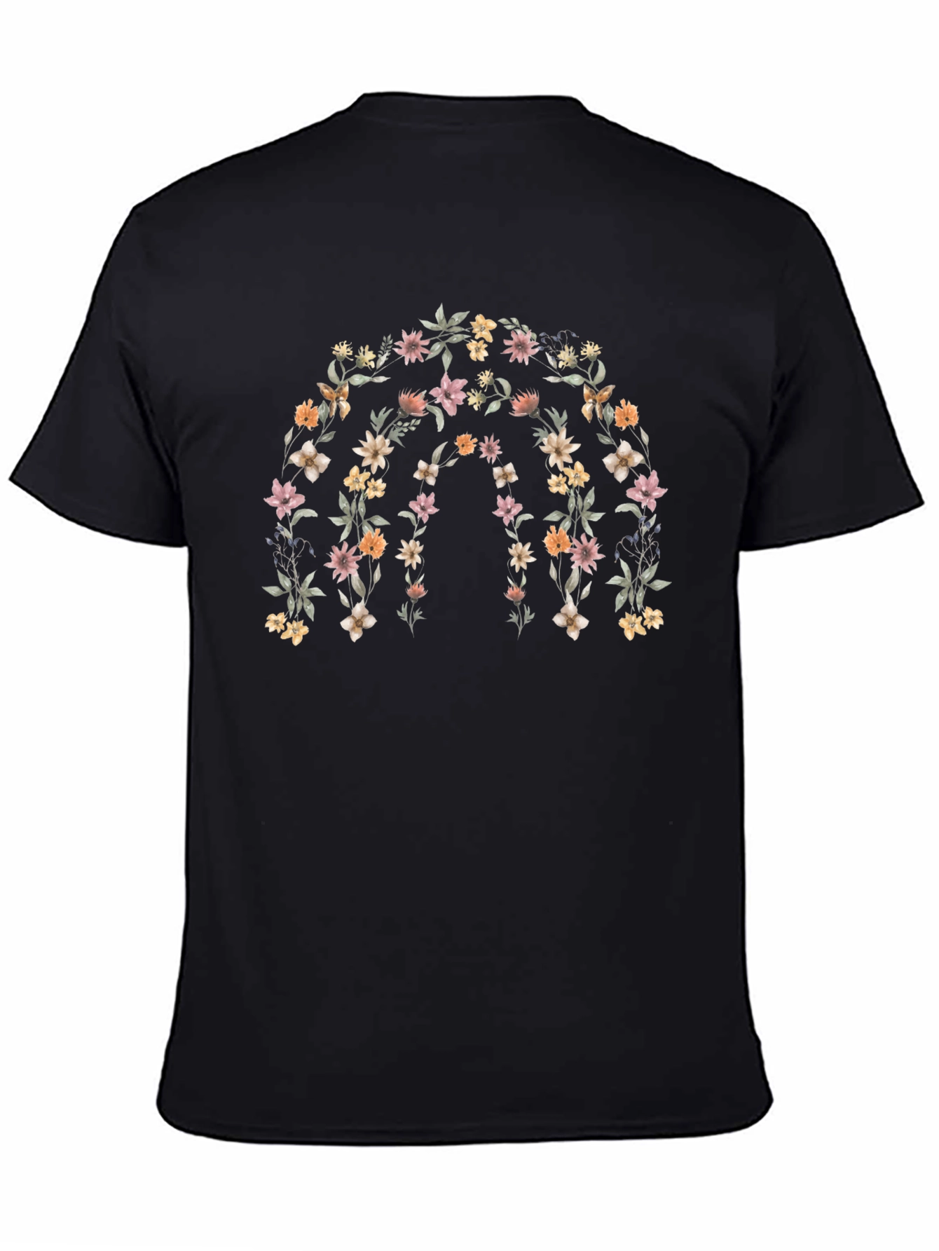 Black Floral Rainbow Graphic Tee - Stylish Comfort view 4