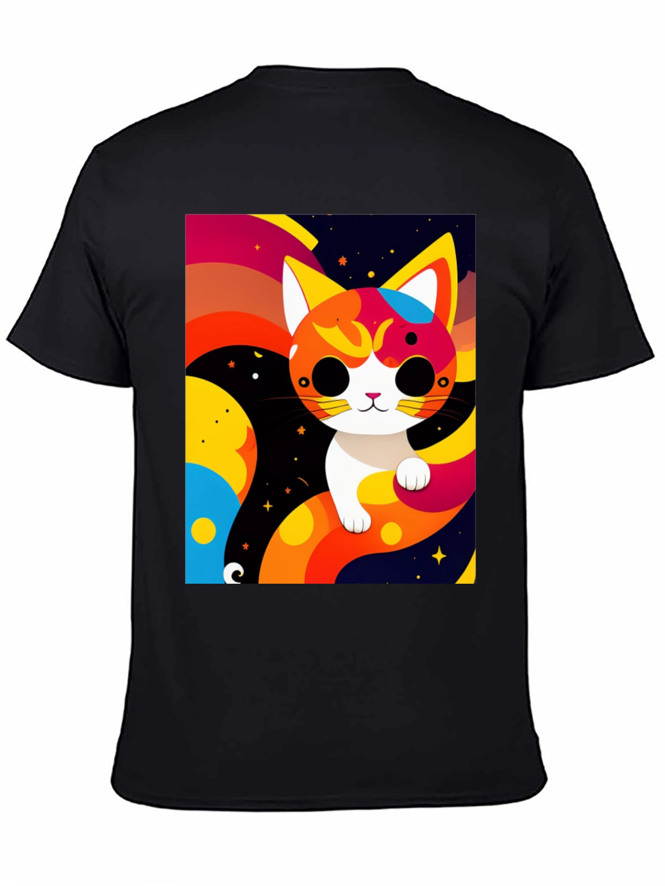 Black Cartoon Cat Graphic Tee - Modern Artistic Design view 4