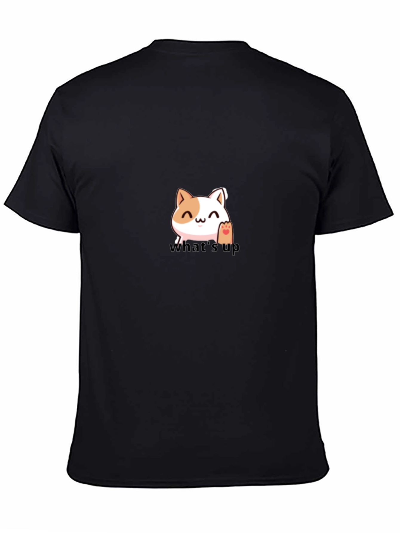 Black Cute Cat "What's Up" Graphic T-Shirt view 4