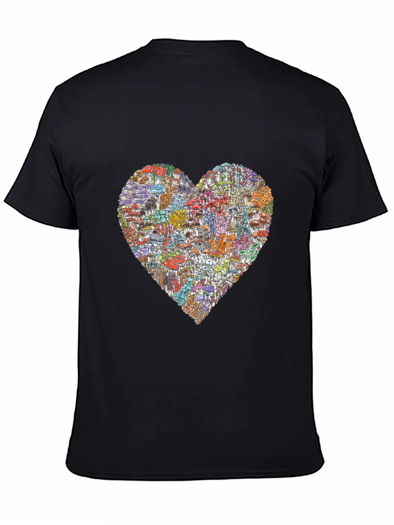 Black Mushroom Heart Graphic T-Shirt - Unique Design view 4