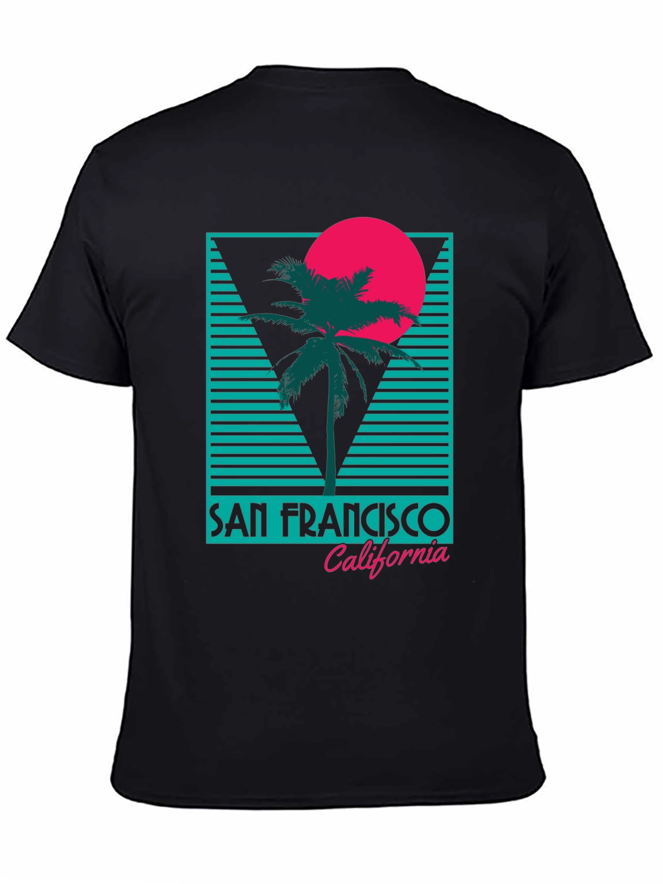 Black Retro San Francisco T-Shirt Palm Tree Sunset Design view 4