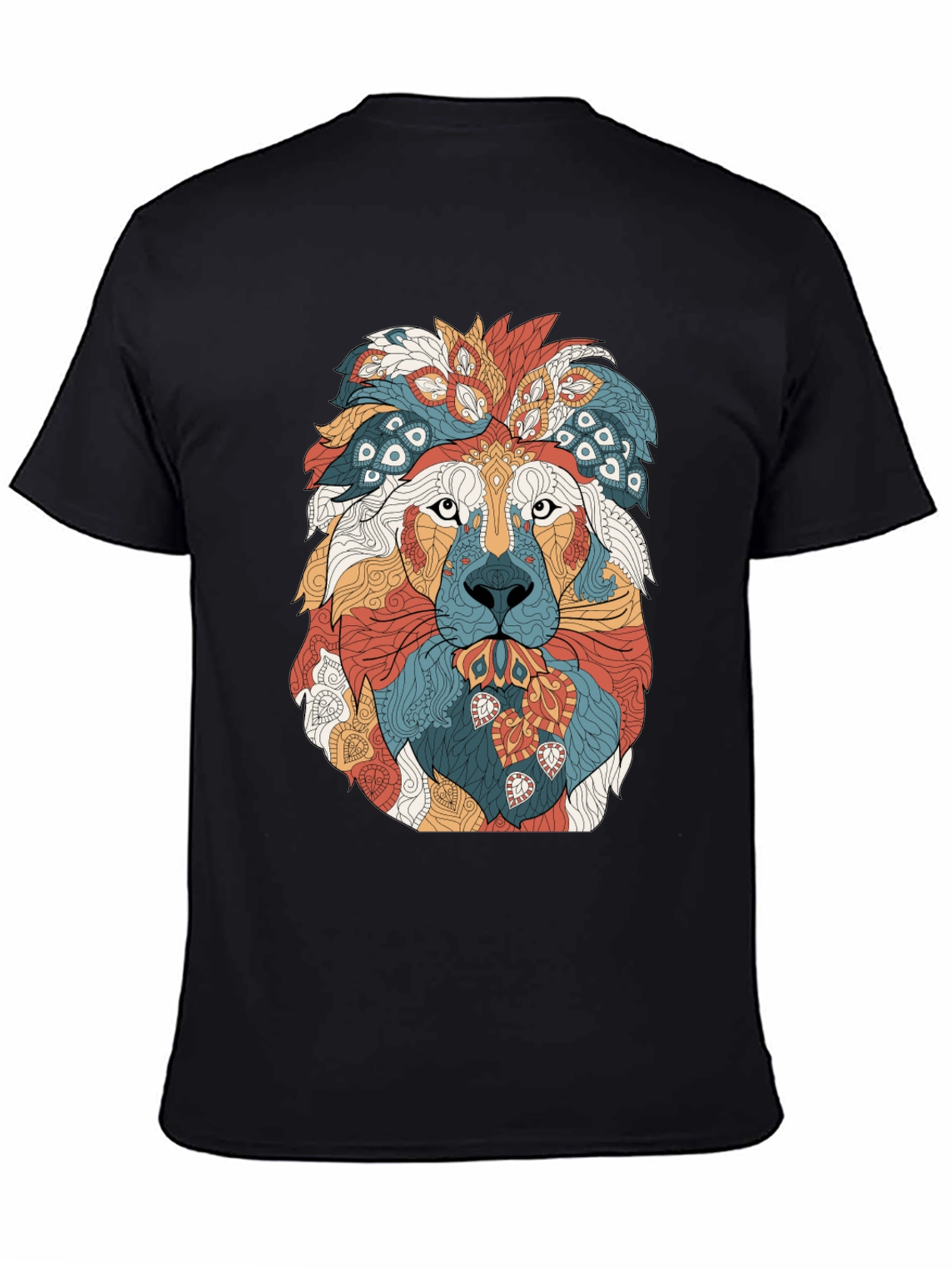 Black Lion Graphic Print Crew Neck T-Shirt - Artistic Design view 4