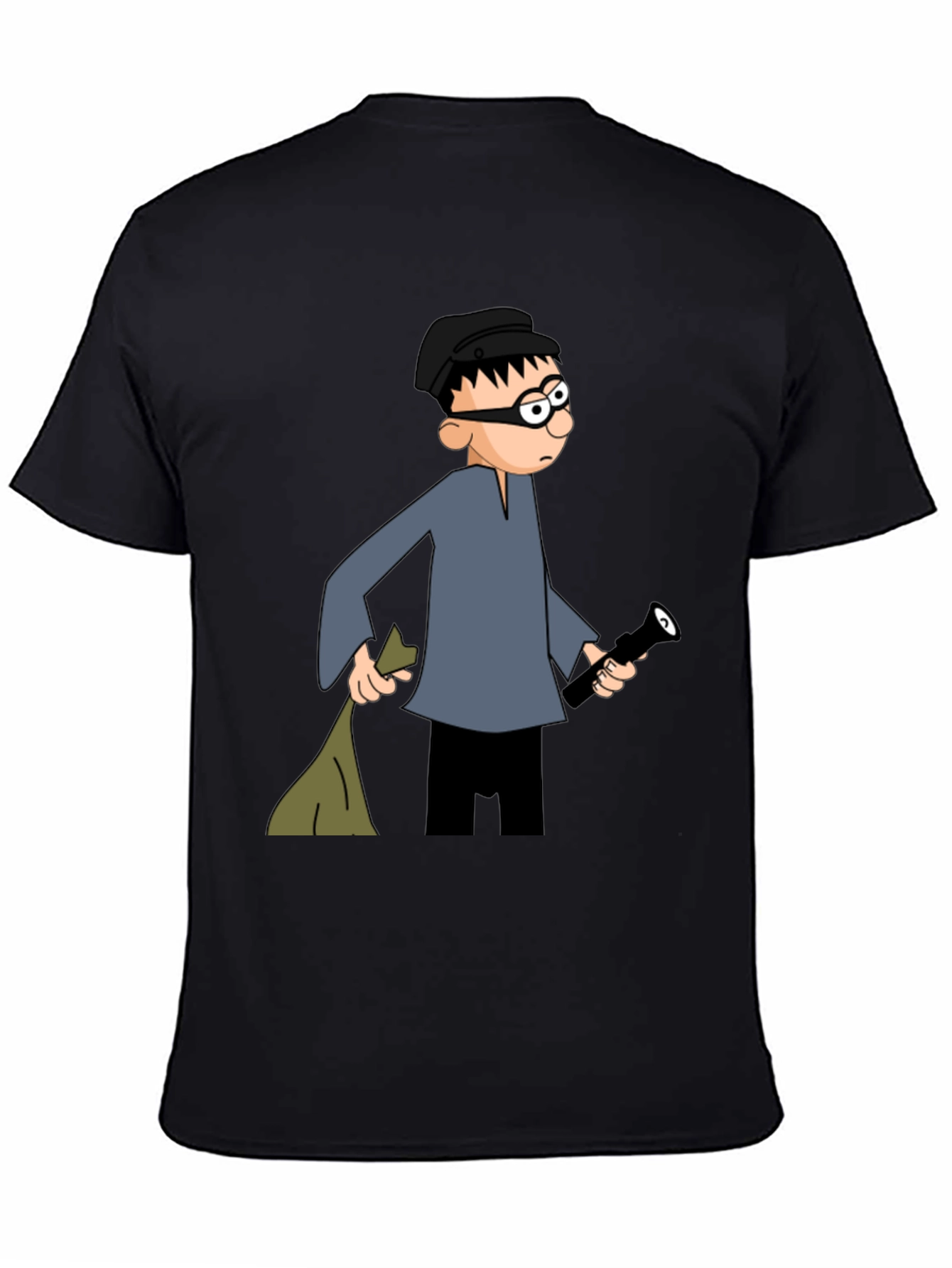 Black Cartoon Burglar Black T-Shirt view 4