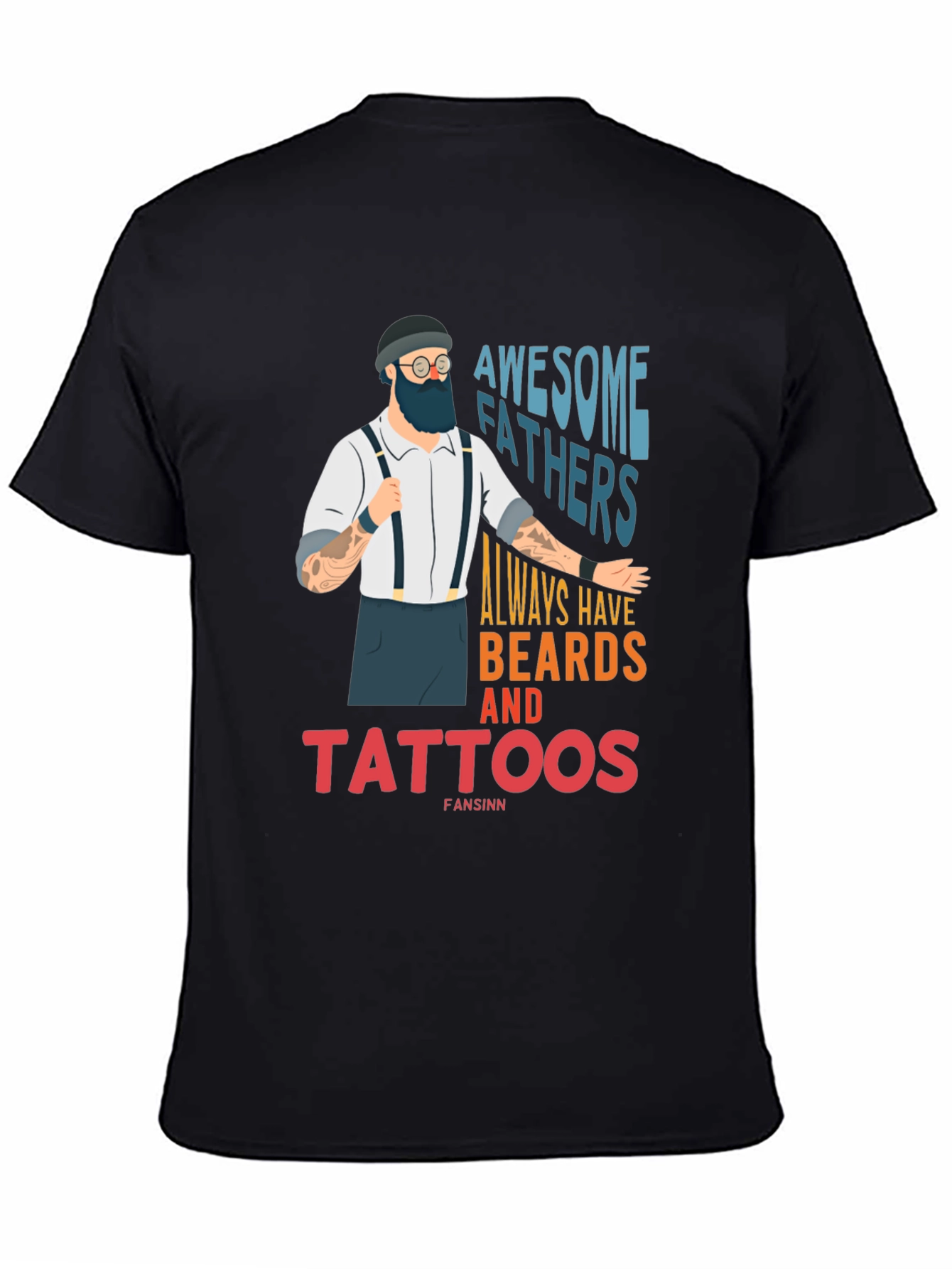 Black Awesome Fathers Beards Tattoos Graphic Tee view 4