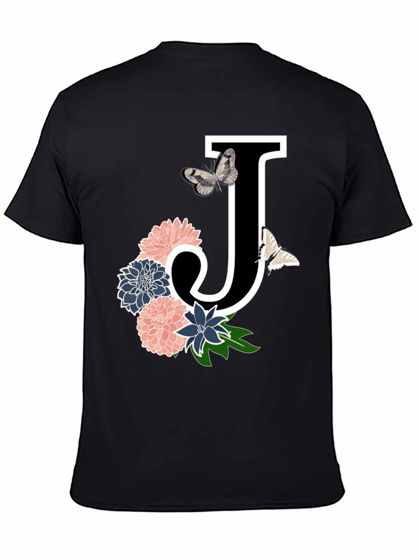Black Floral Letter J T-Shirt view 4