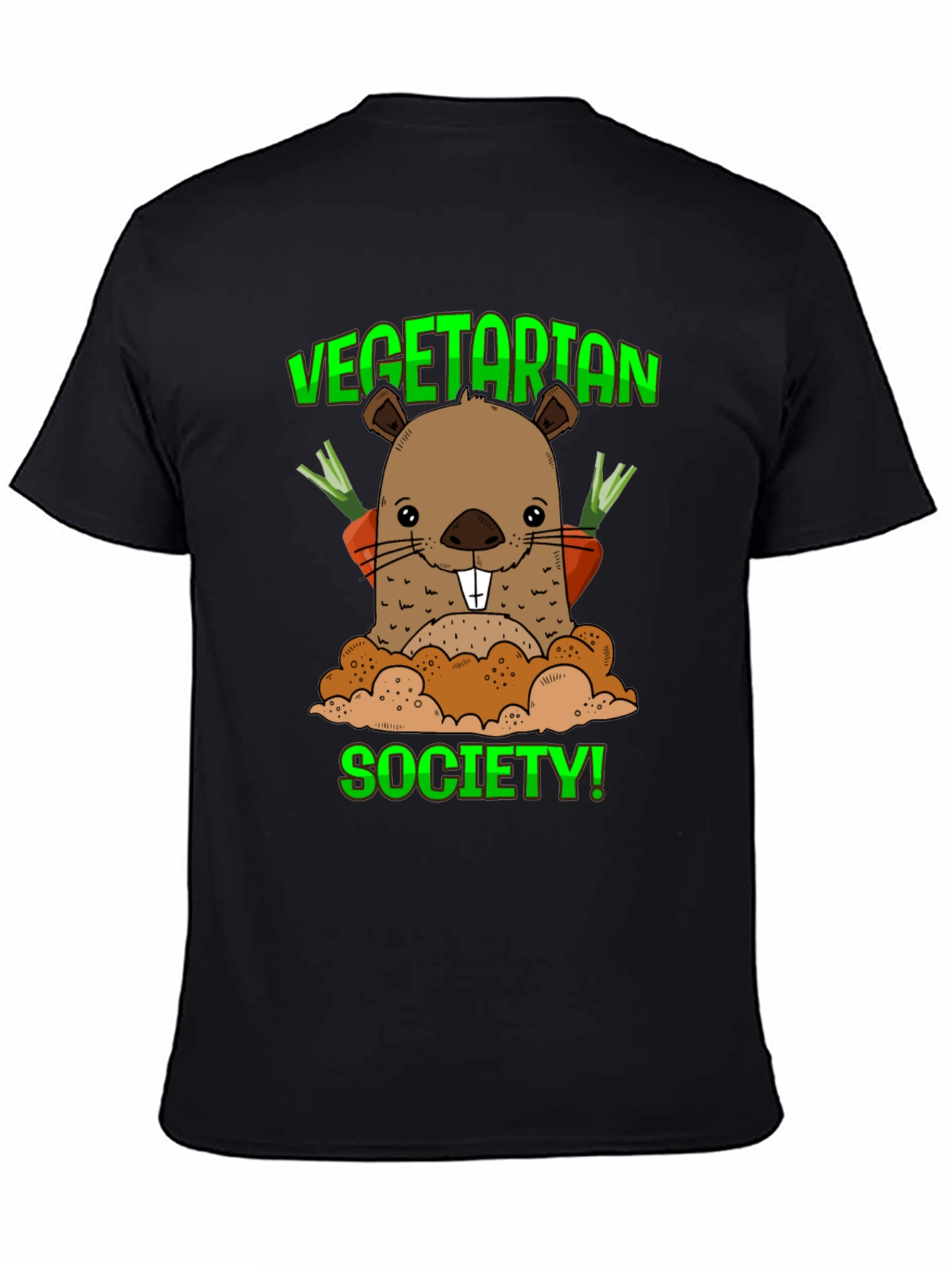 Black Vegetarian Society T-Shirt with Groundhog Graphic view 4