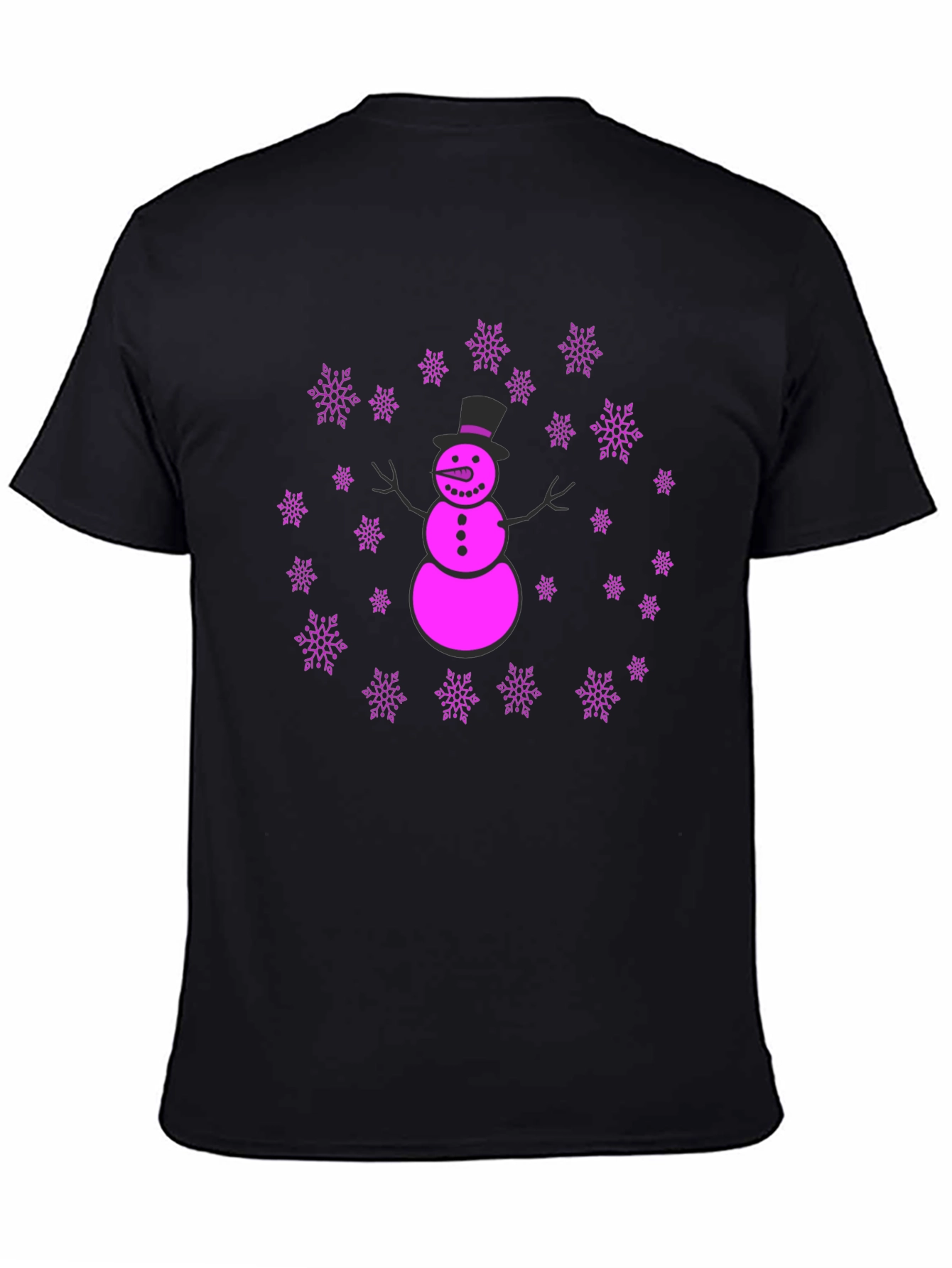 Black Snowman Snowflake Graphic T-Shirt - Fun Winter Holiday Apparel view 4